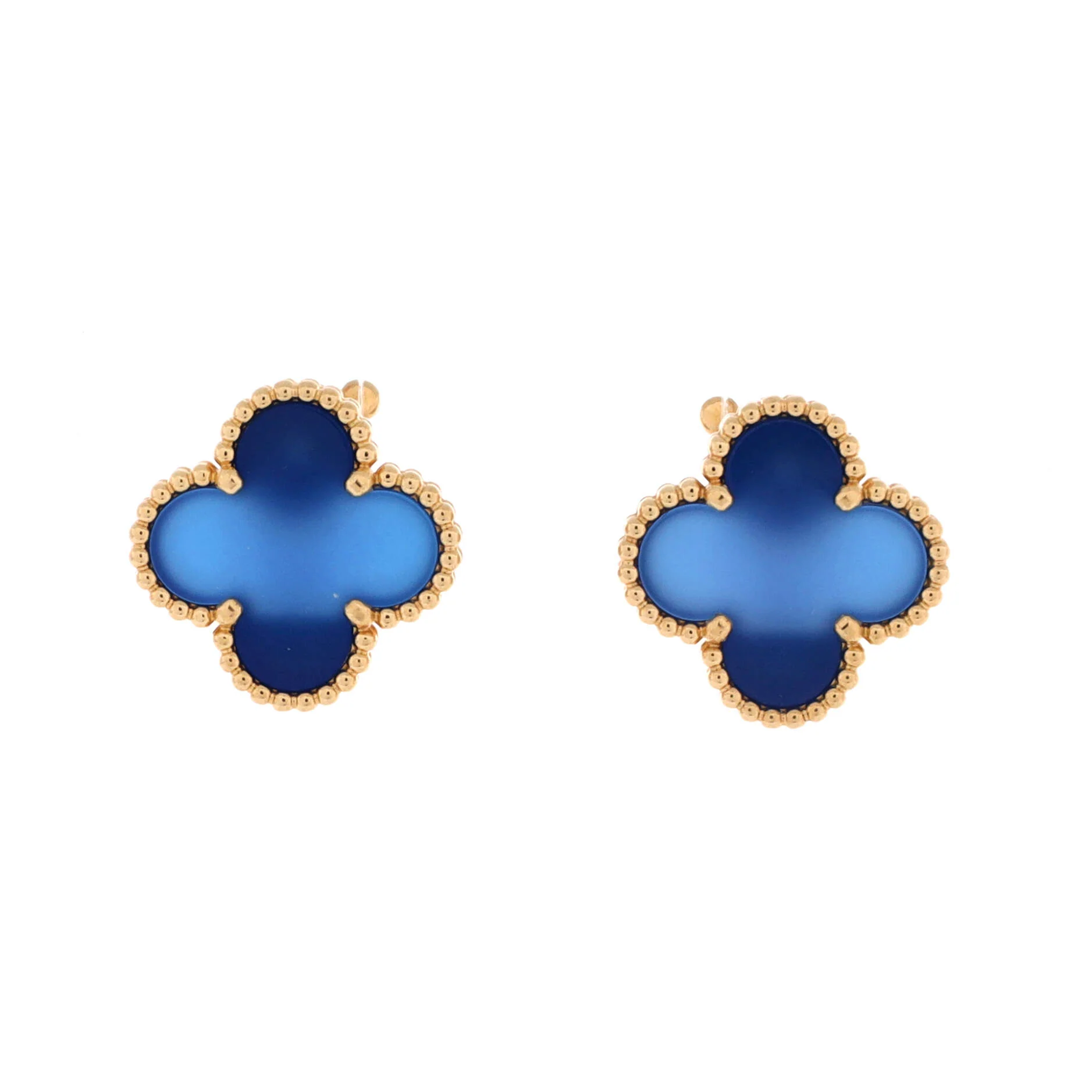 Vintage Alhambra Earrings 18K Yellow Gold and Blue Agate