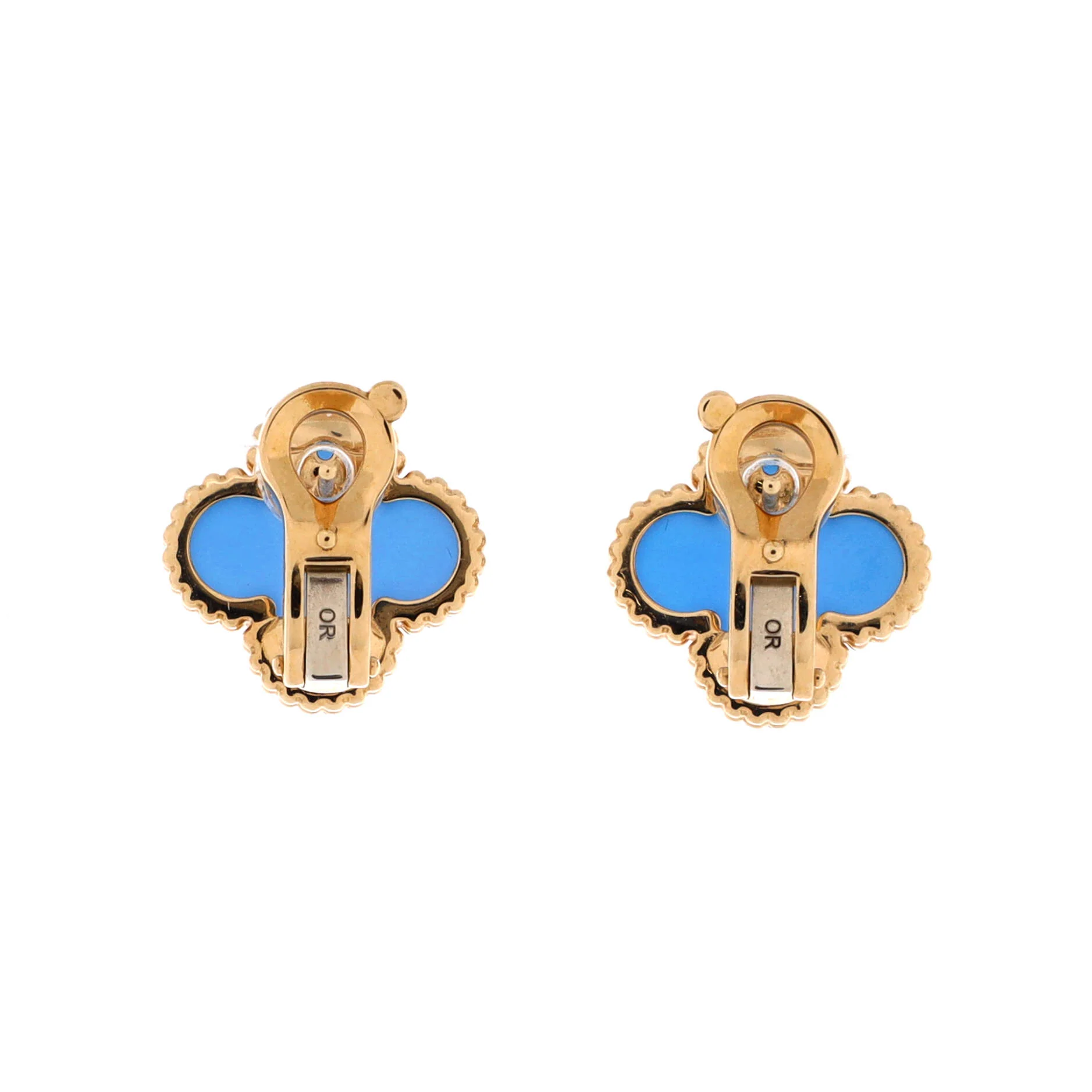 Vintage Alhambra Earrings 18K Yellow Gold and Blue Agate - Image 3