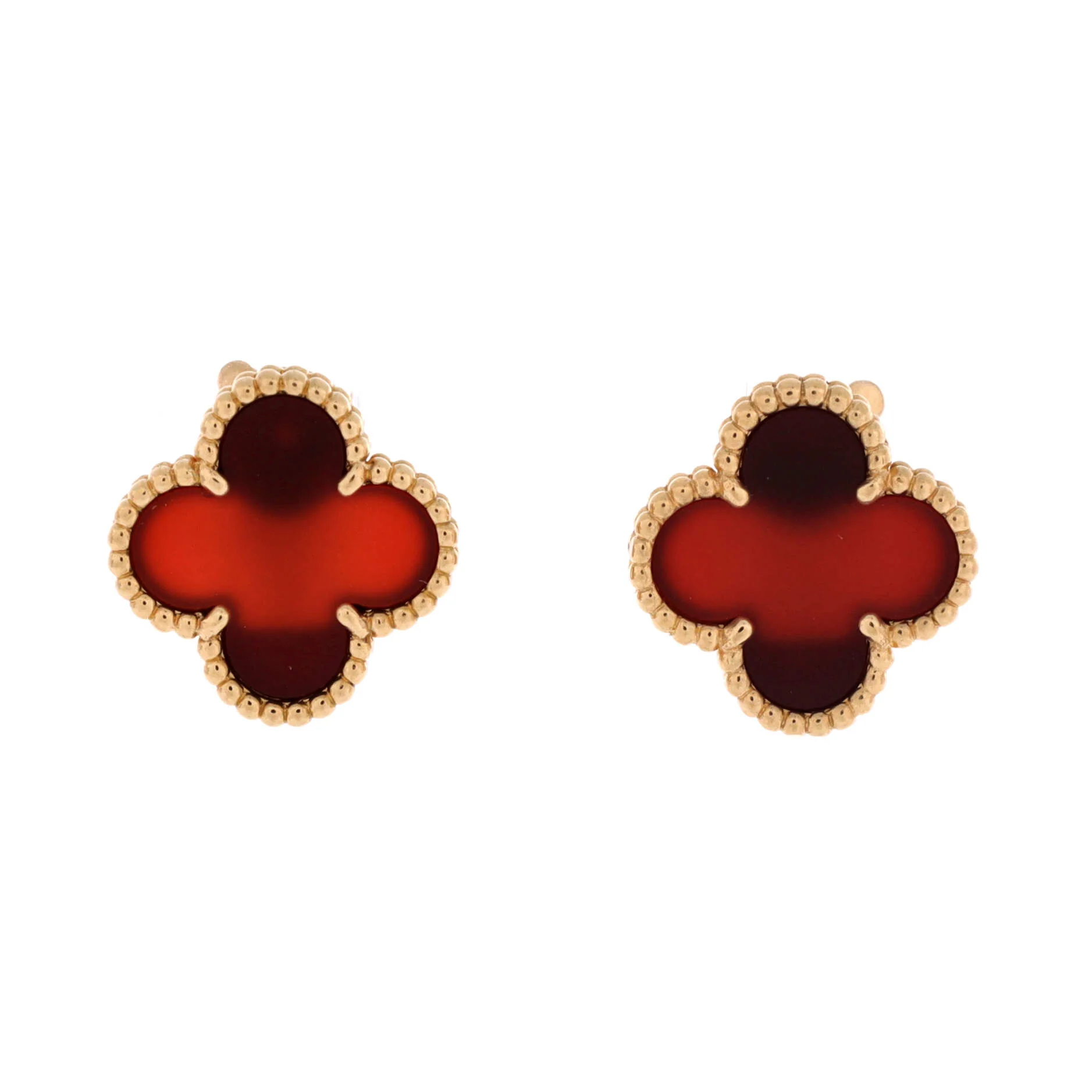 Vintage Alhambra Earrings 18K Yellow Gold and Carnelian