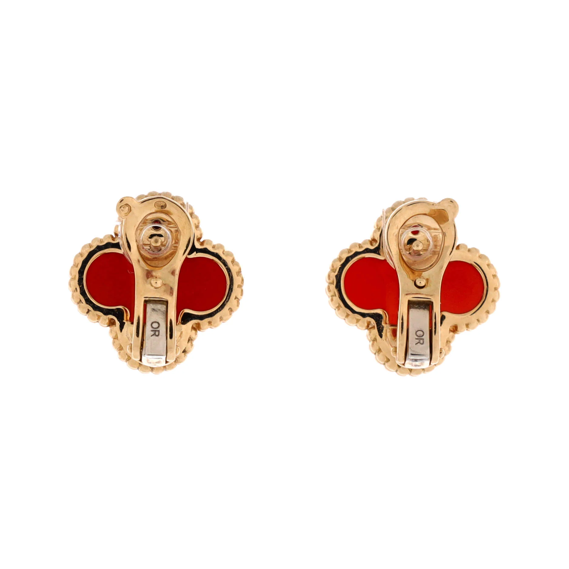 Vintage Alhambra Earrings 18K Yellow Gold and Carnelian - Image 3