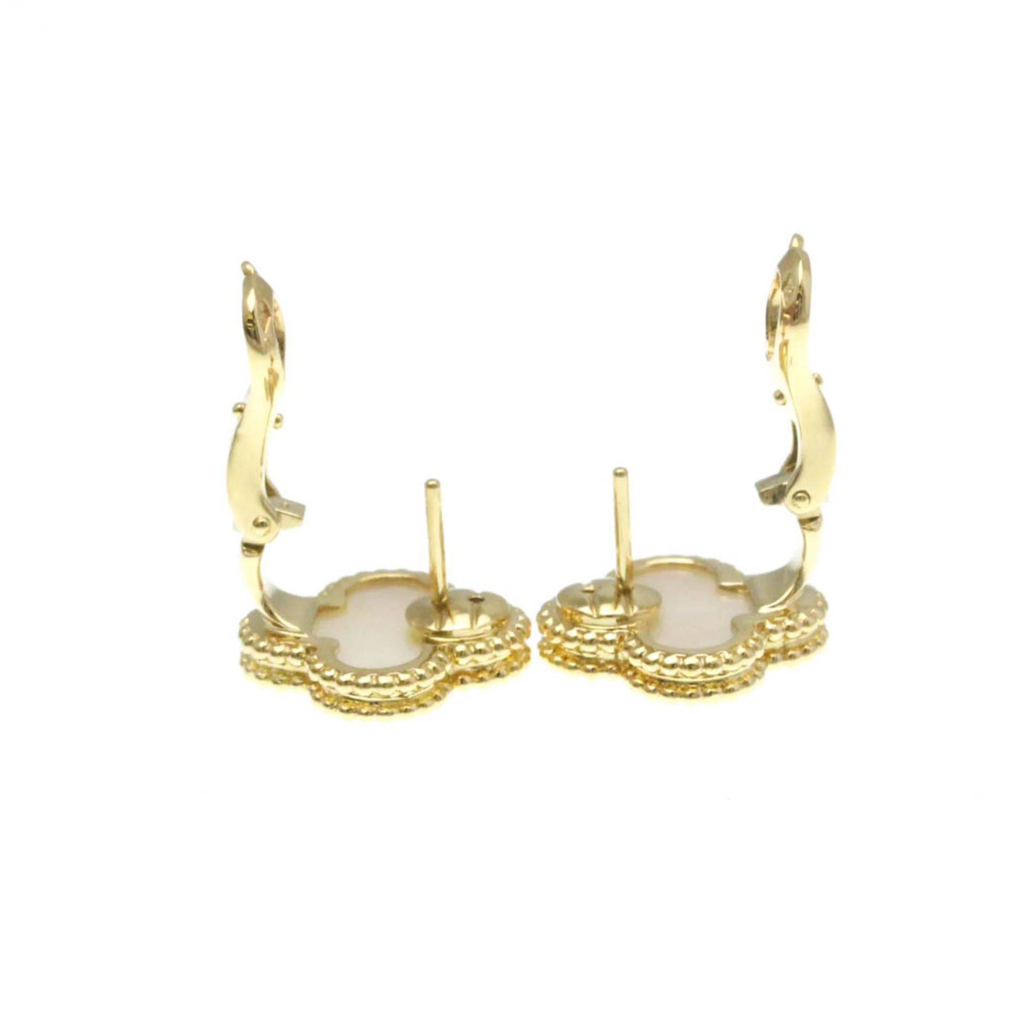 Vintage Alhambra Earrings 18K Yellow Gold and Mother of Pearl 18K Yellow Gold - Image 4