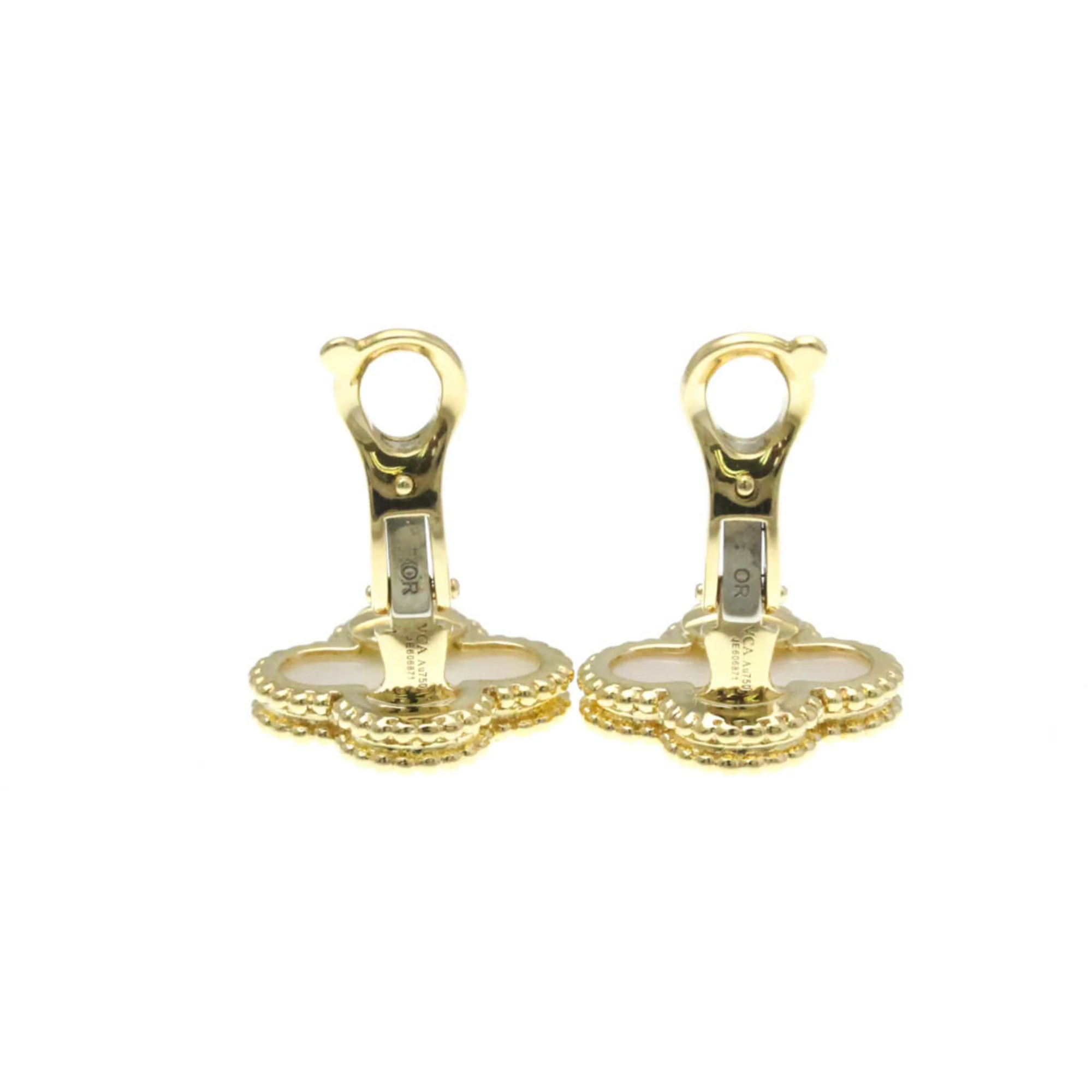 Vintage Alhambra Earrings 18K Yellow Gold and Mother of Pearl 18K Yellow Gold - Image 5