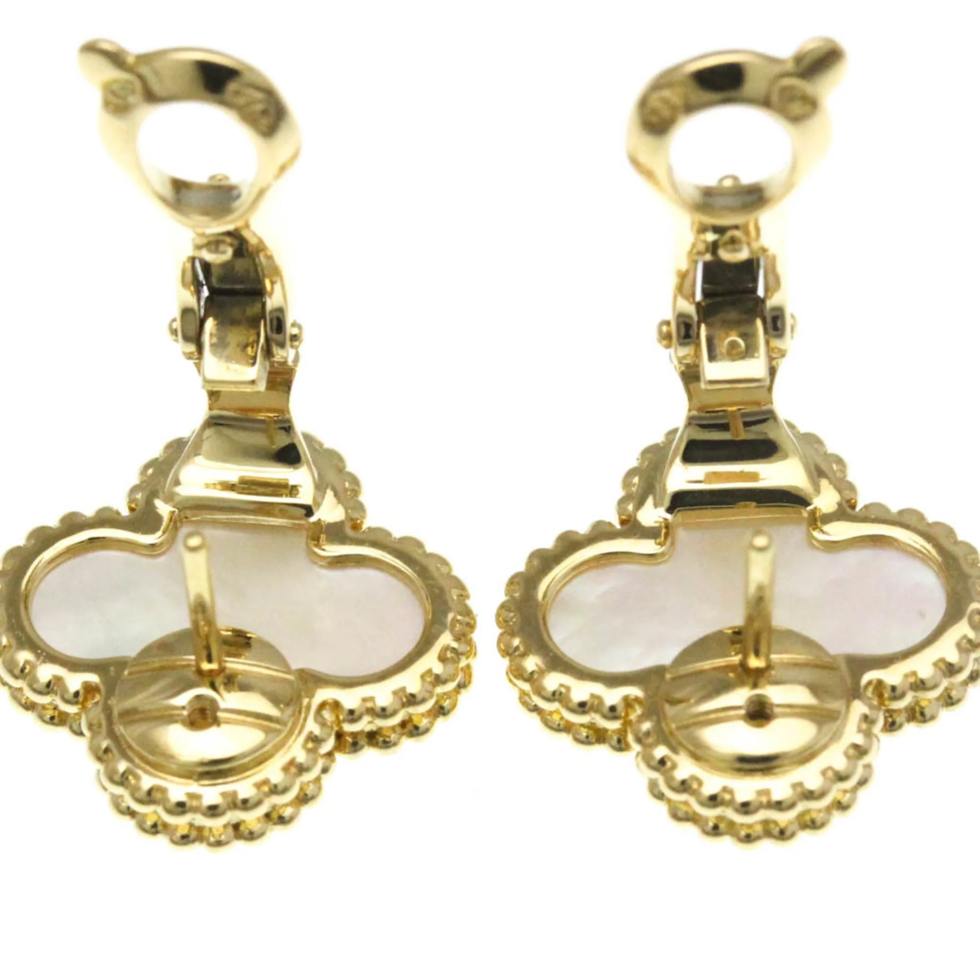 Vintage Alhambra Earrings 18K Yellow Gold and Mother of Pearl 18K Yellow Gold - Image 8