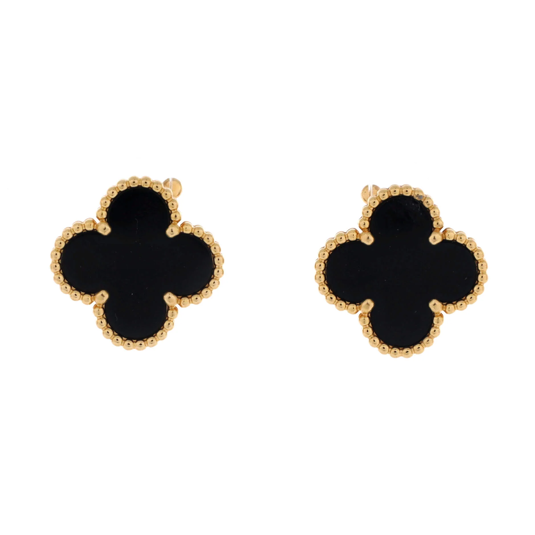 Vintage Alhambra Earrings 18K Yellow Gold and Onyx