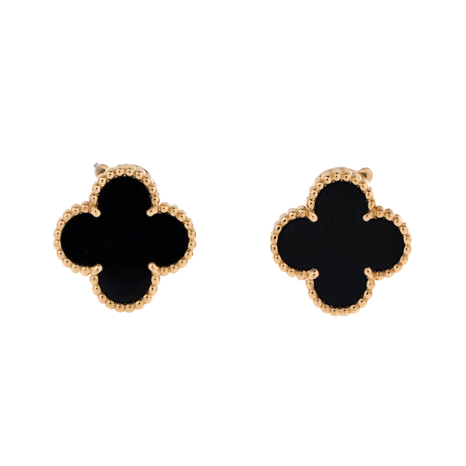 Vintage Alhambra Earrings 18K Yellow Gold and Onyx