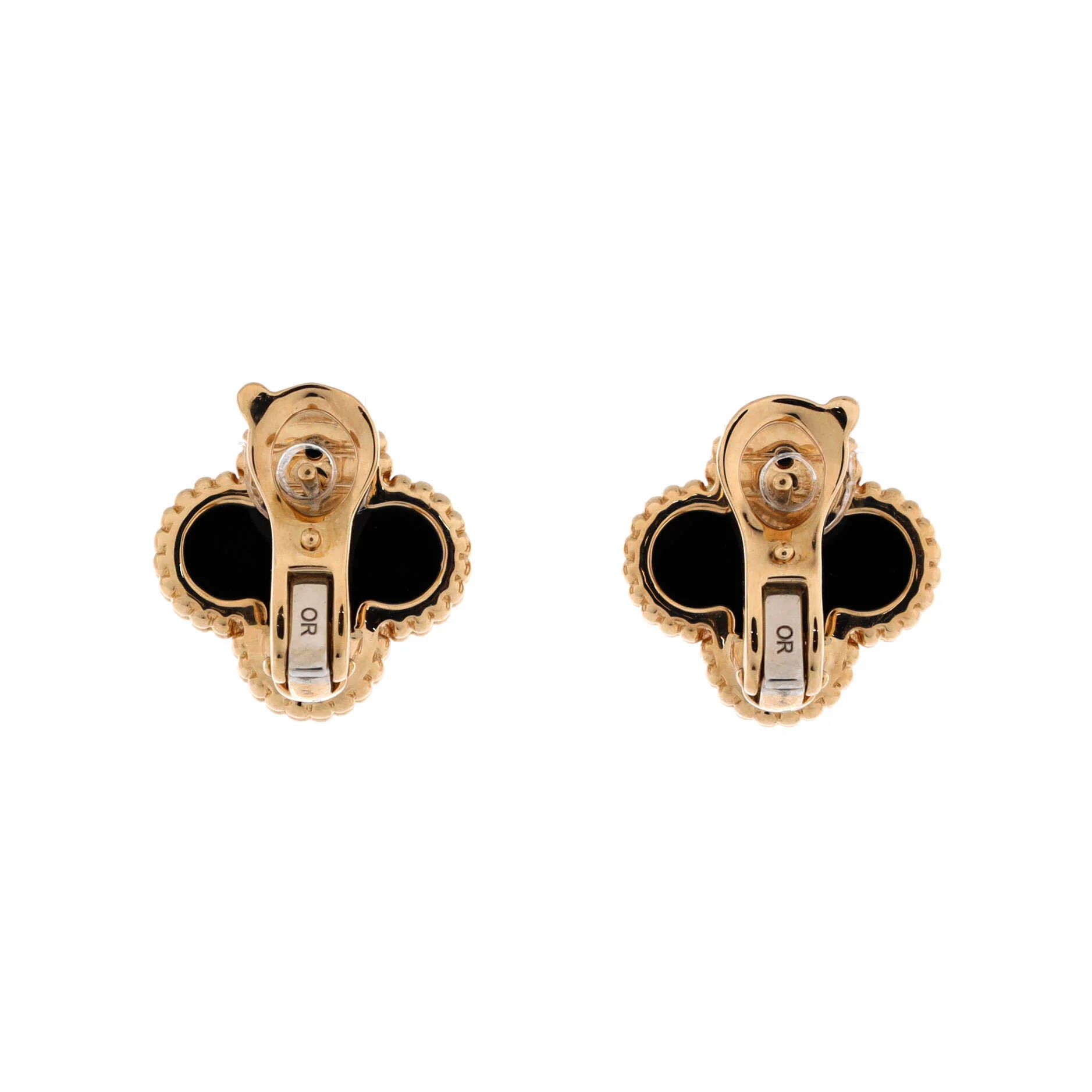 Vintage Alhambra Earrings 18K Yellow Gold and Onyx - Image 2