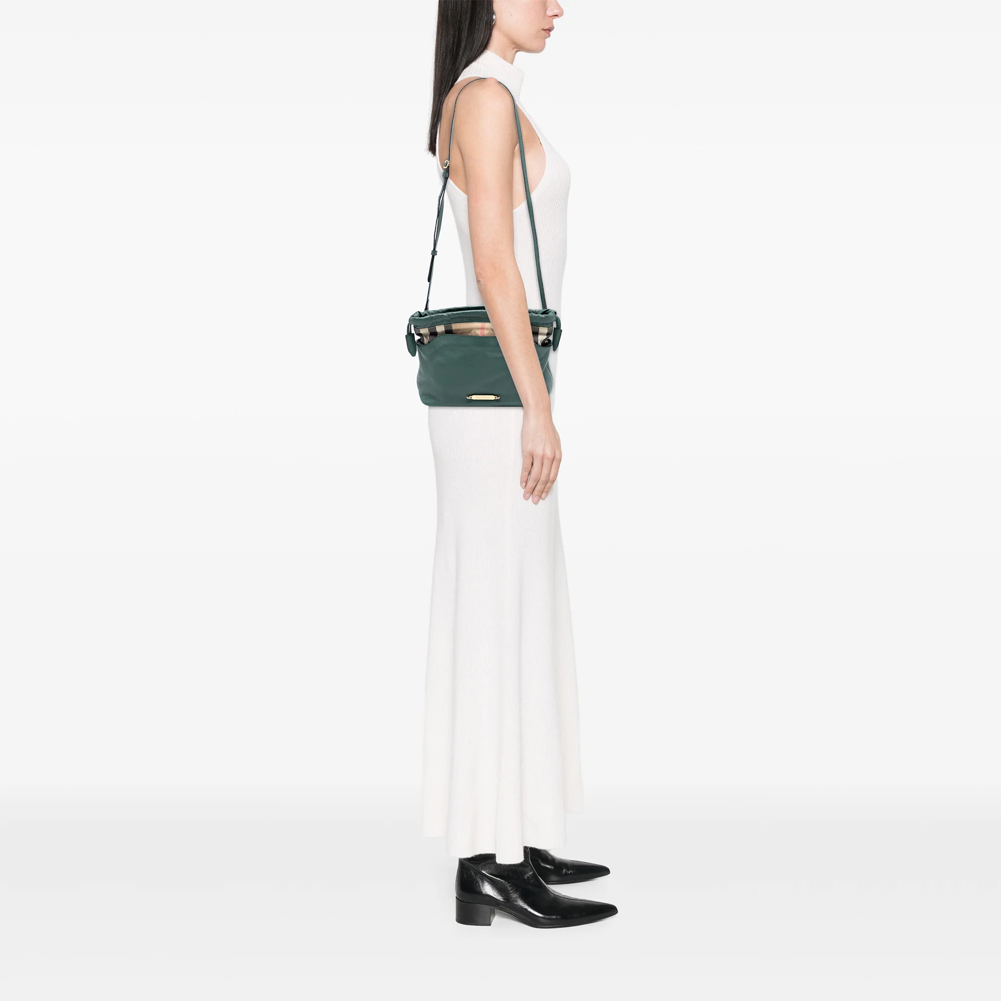 Little Crush Crossbody Bag Leather and House Check Canvas - Image 7