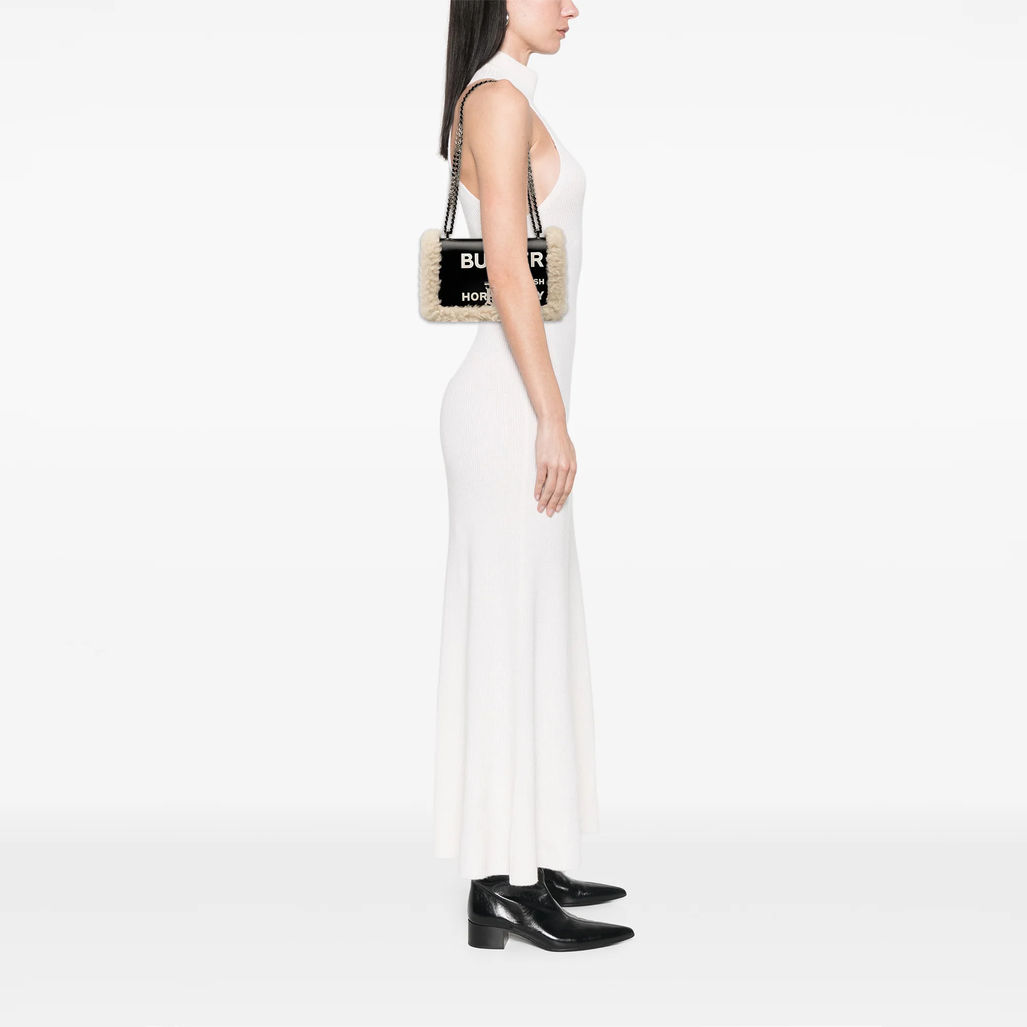 Lola Shoulder Bag Printed Coated Canvas with Shearling Small - Image 7