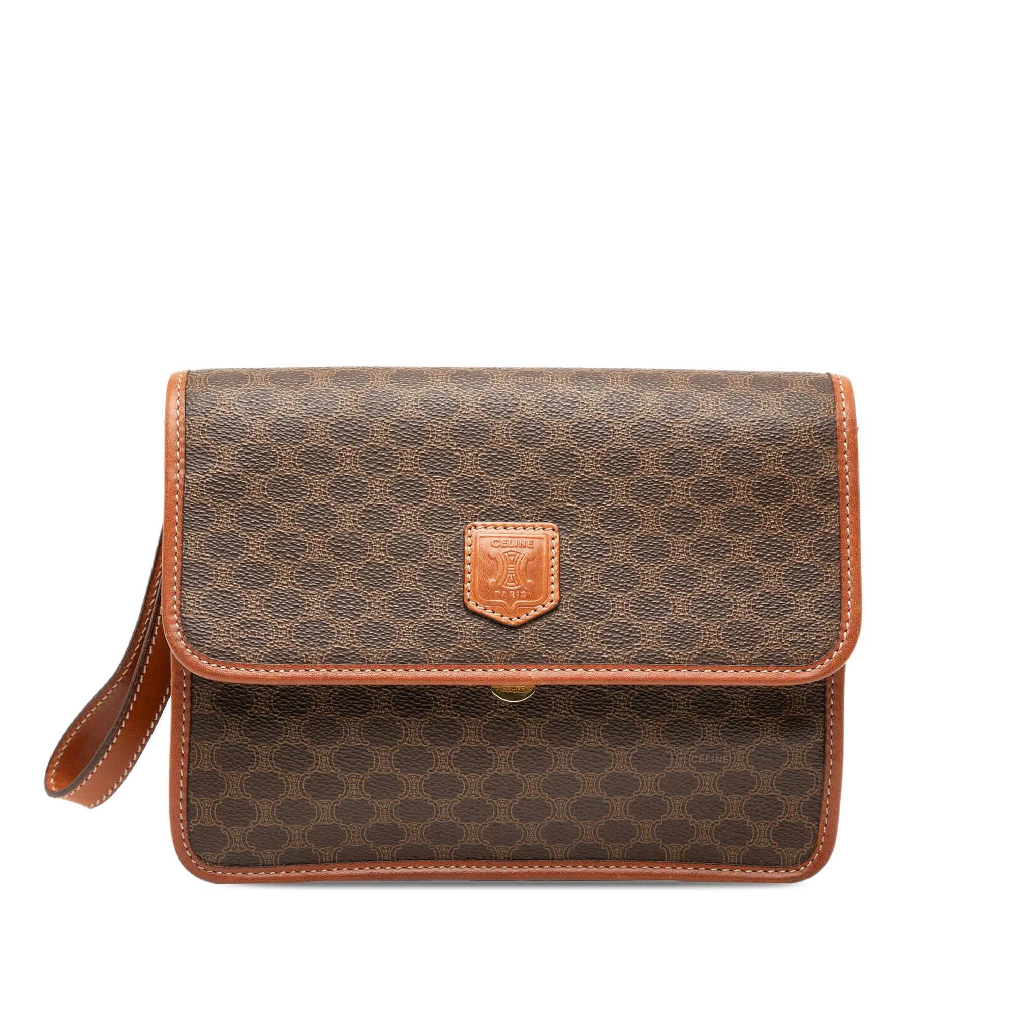 Vintage Saddle Flap Shoulder Bag Macadam Coated Canvas Small