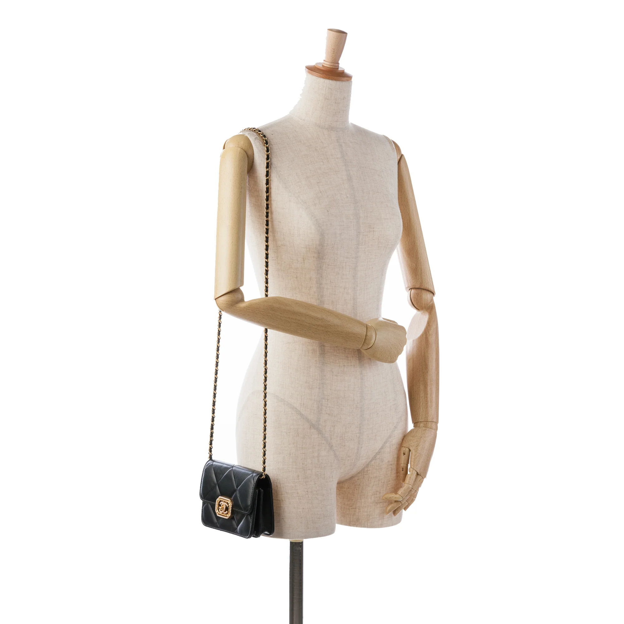 Crystal Geometric Frame CC Clutch with Chain Quilted Calfskin - Image 8