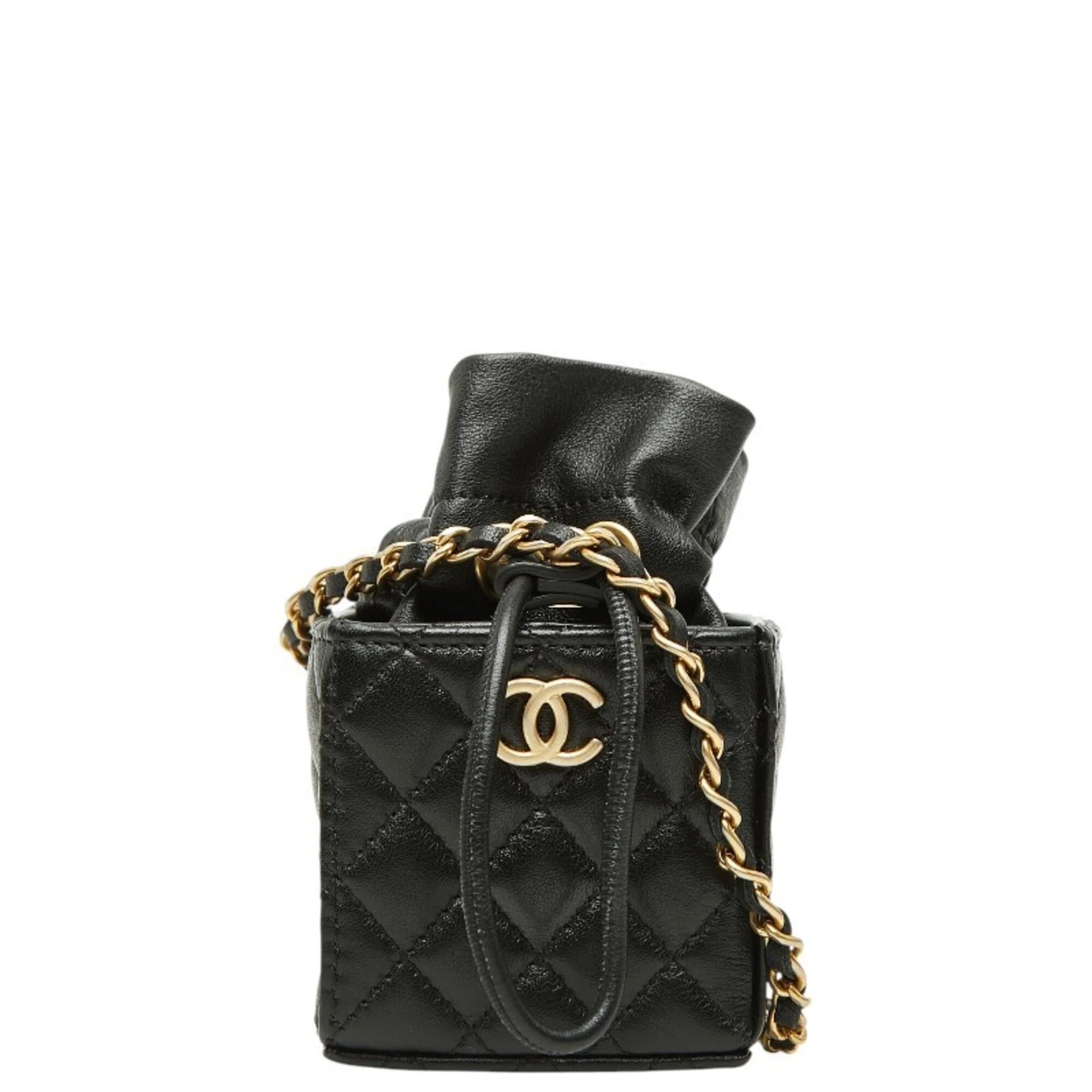 Drawstring Square Bucket Bag Quilted Calfskin Mini