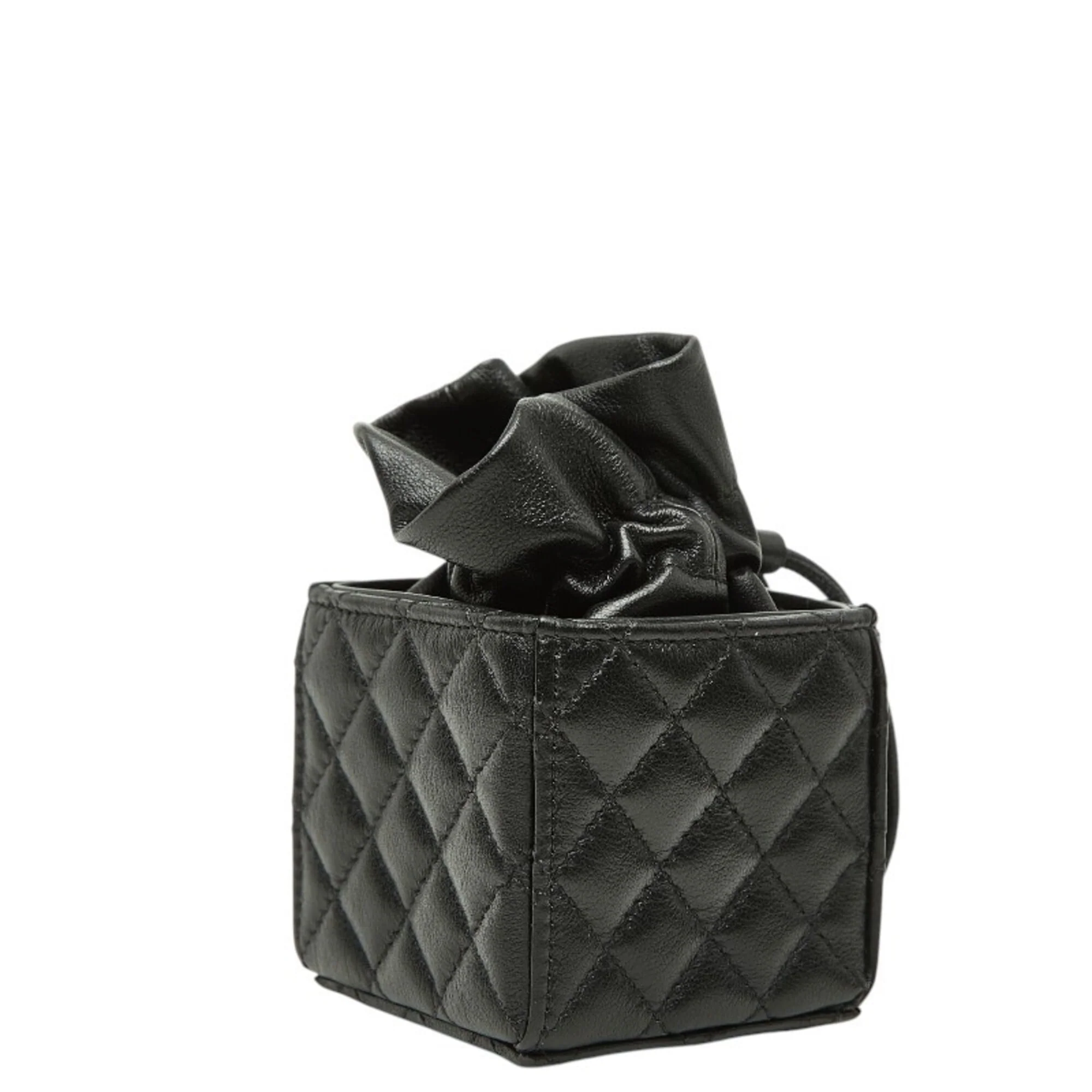 Drawstring Square Bucket Bag Quilted Calfskin Mini - Image 2