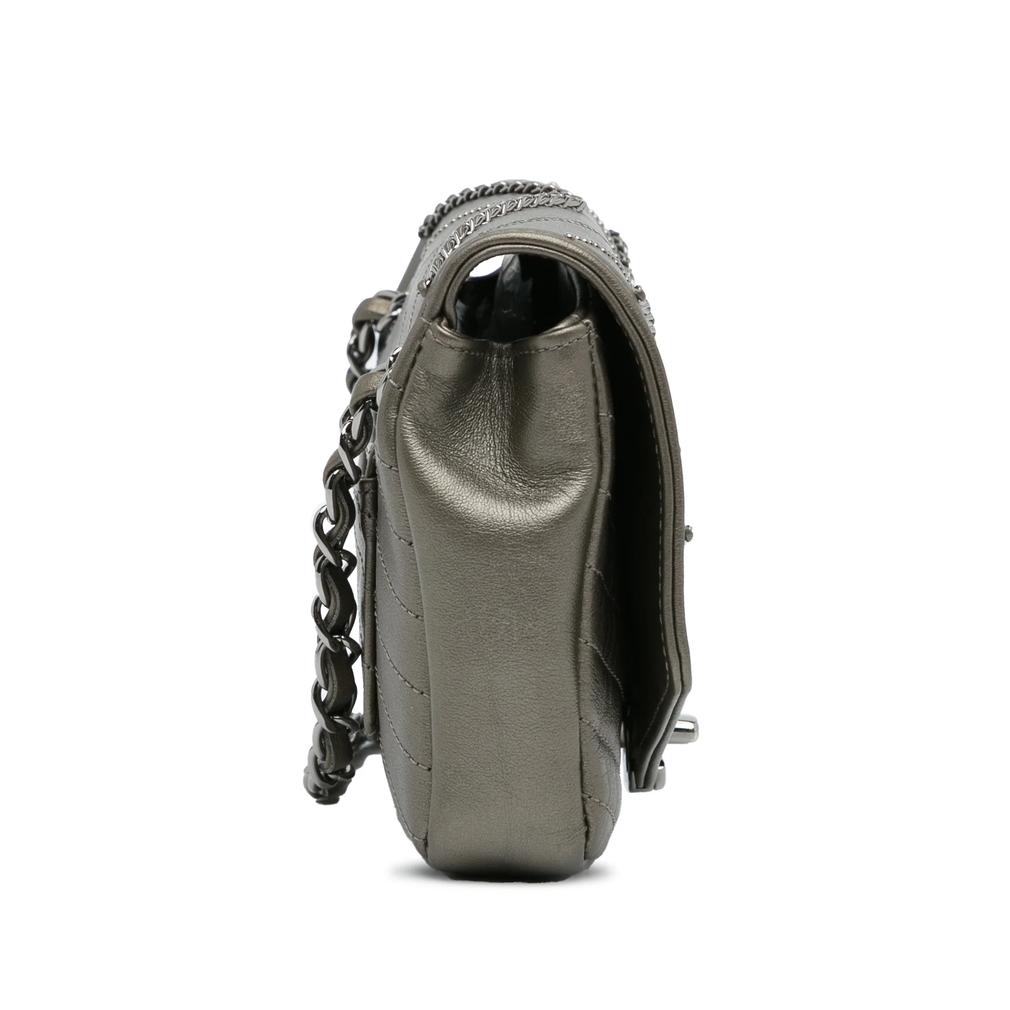 Envelope Square Chain Flap Bag Chevron Embellished Calfskin Mini - Image 3