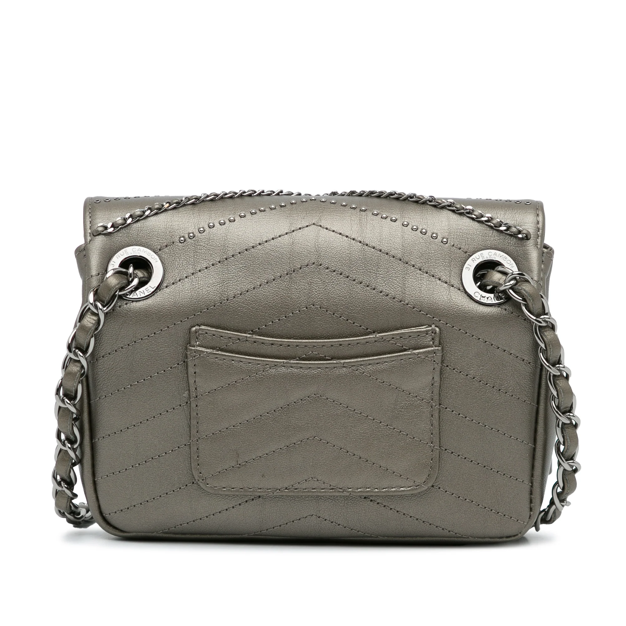 Envelope Square Chain Flap Bag Chevron Embellished Calfskin Mini - Image 4