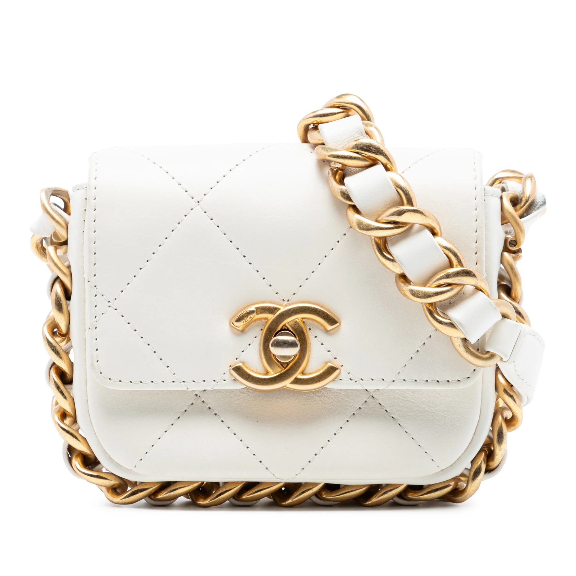 Framing Chain Flap Bag Quilted Calfskin Small