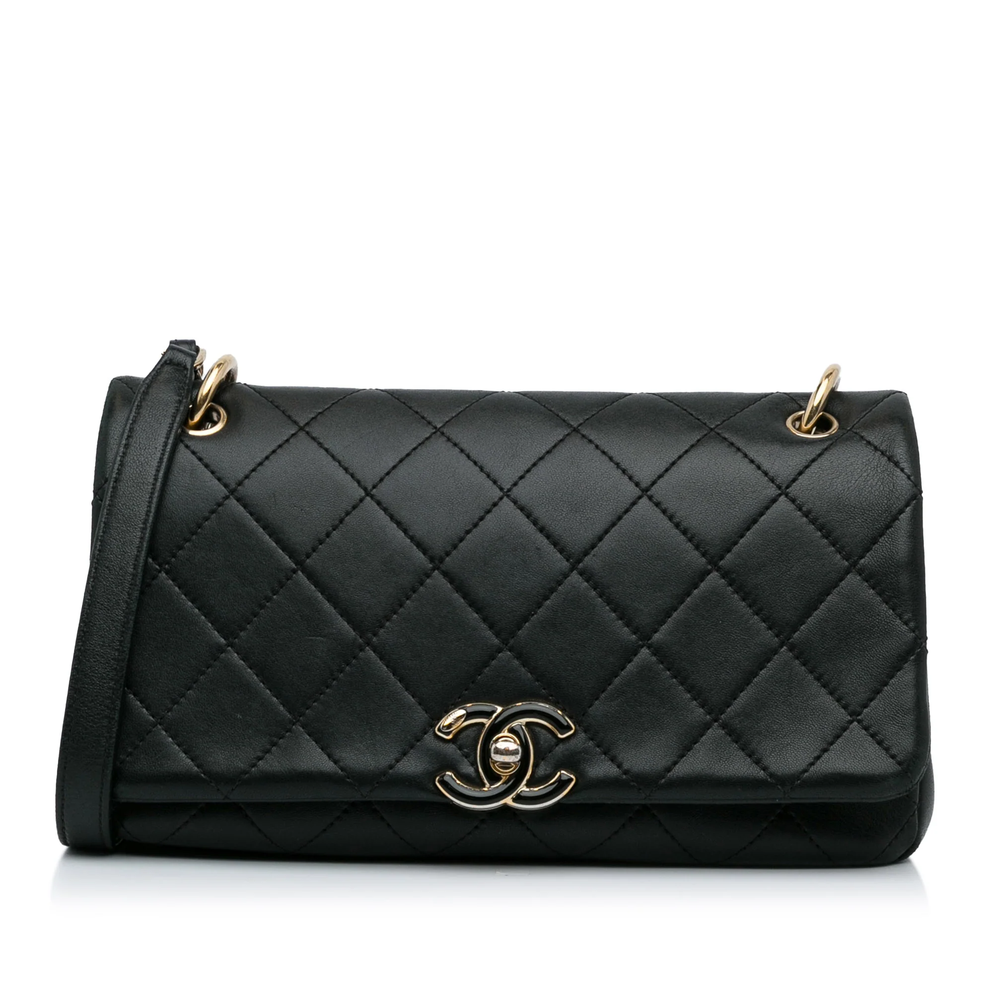 Twist Chain Enamel CC Flap Bag Quilted Lambskin Medium
