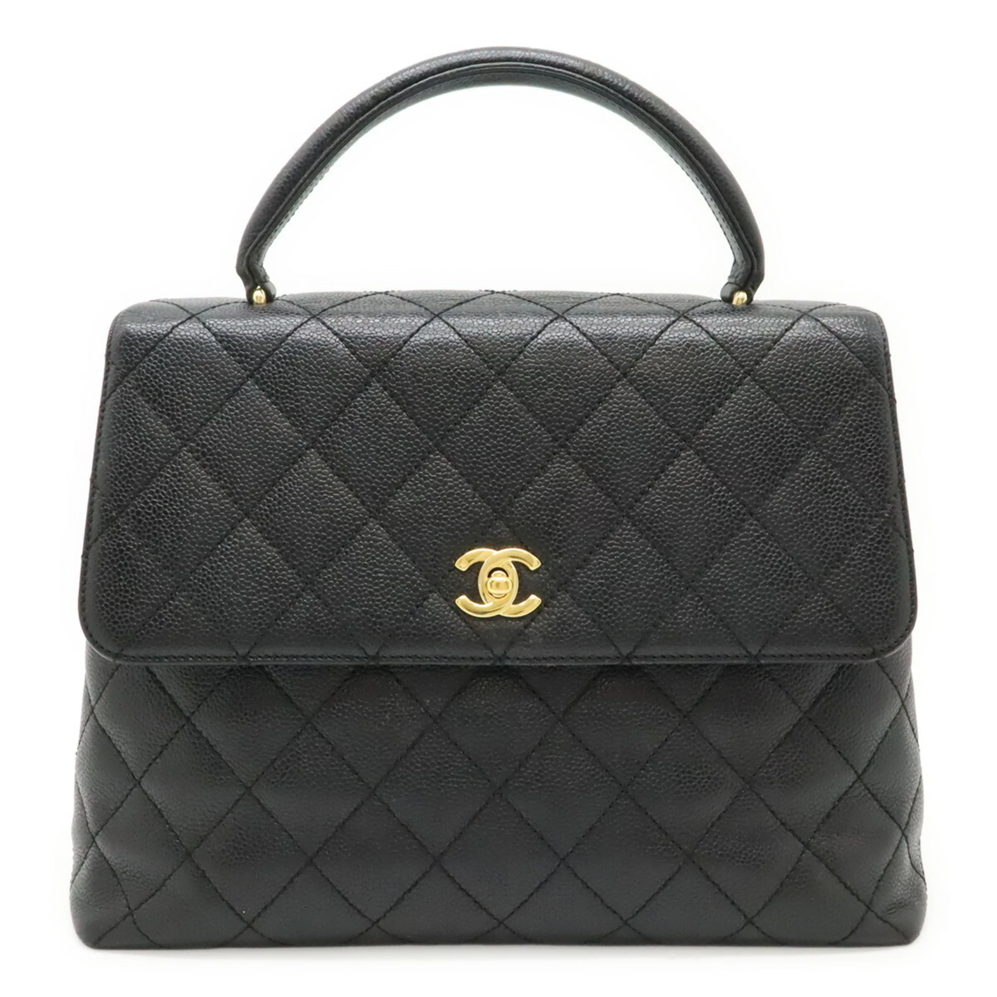 Vintage Classic Top Handle Flap Bag Quilted Caviar Jumbo