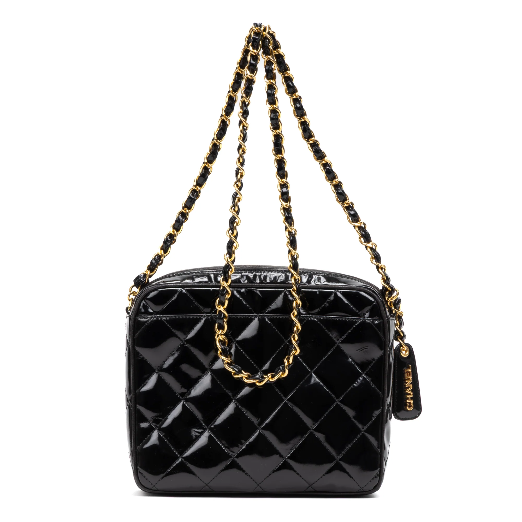 Vintage Square Front Pocket Camera Bag Quilted Patent Small - Image 5