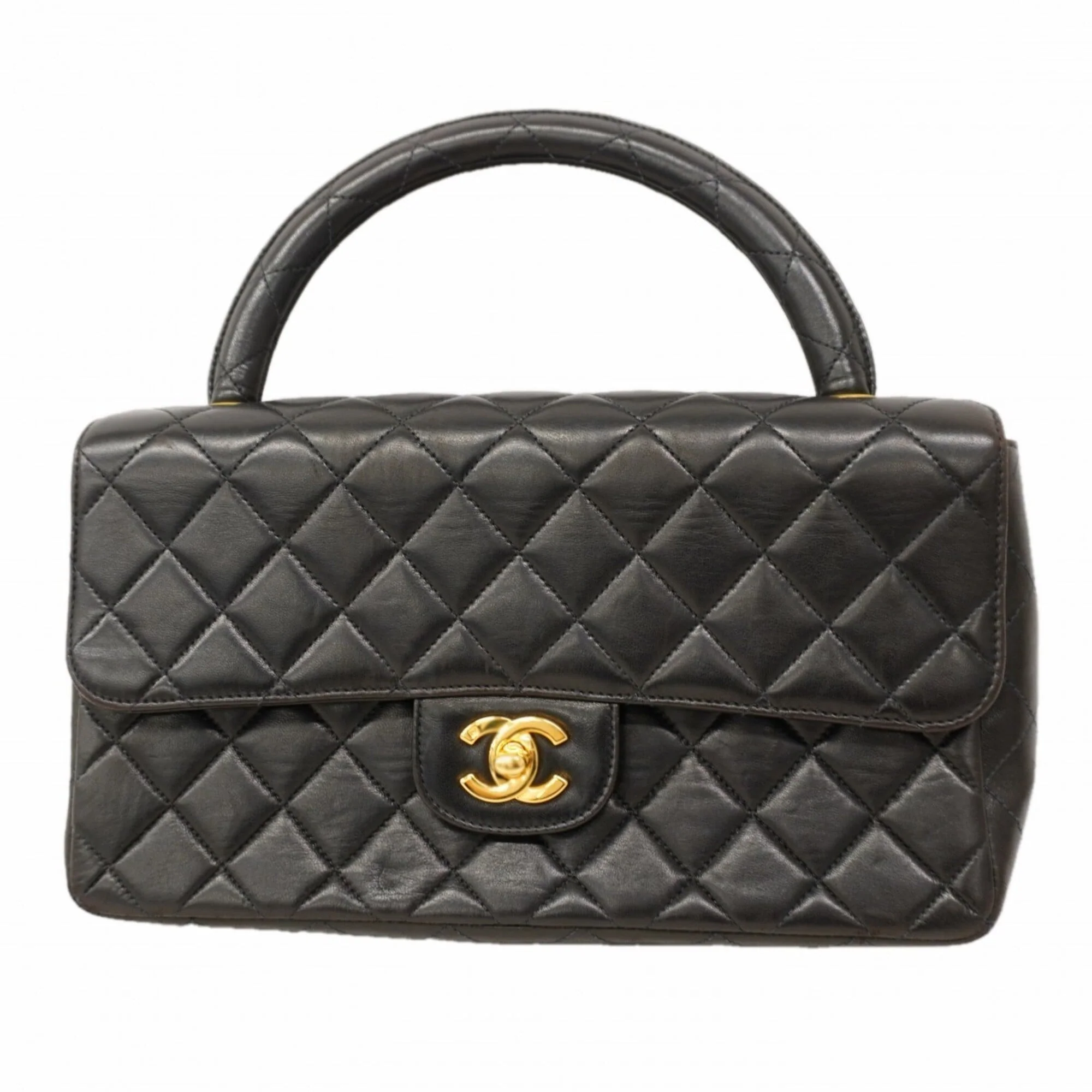 Vintage Twin Top Handle Flap Bag Quilted Lambskin Medium