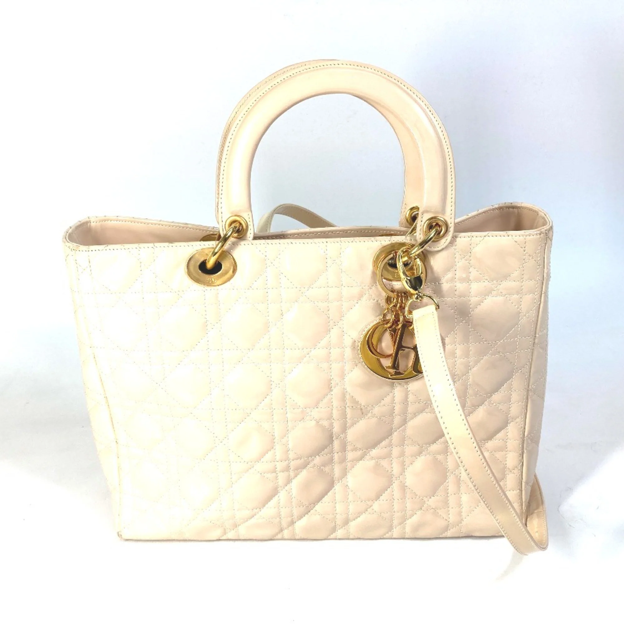 Lady Dior Bag Cannage Quilt Patent Large