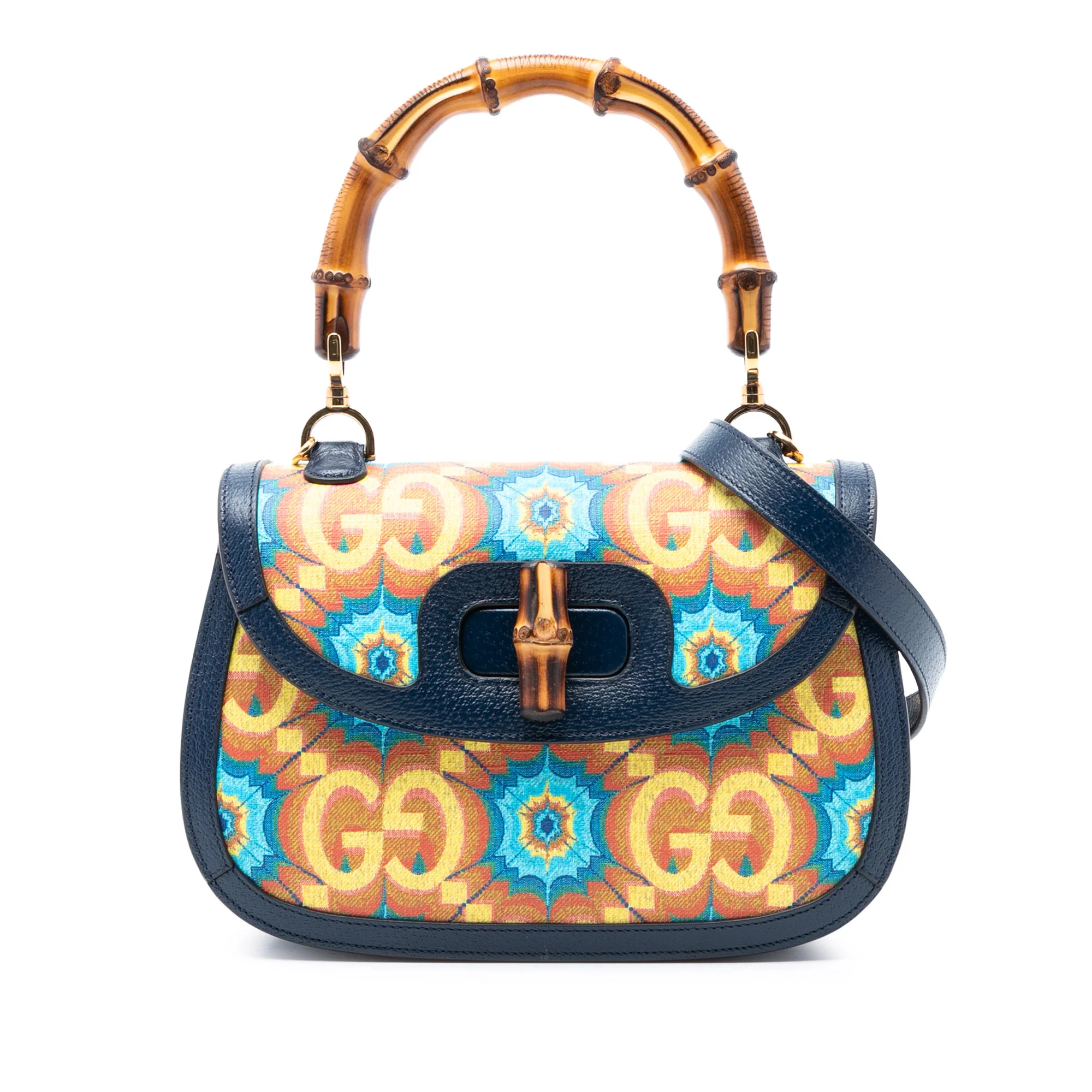 Bamboo 1947 Top Handle Bag Kaleidoscope Print GG Coated Canvas Medium