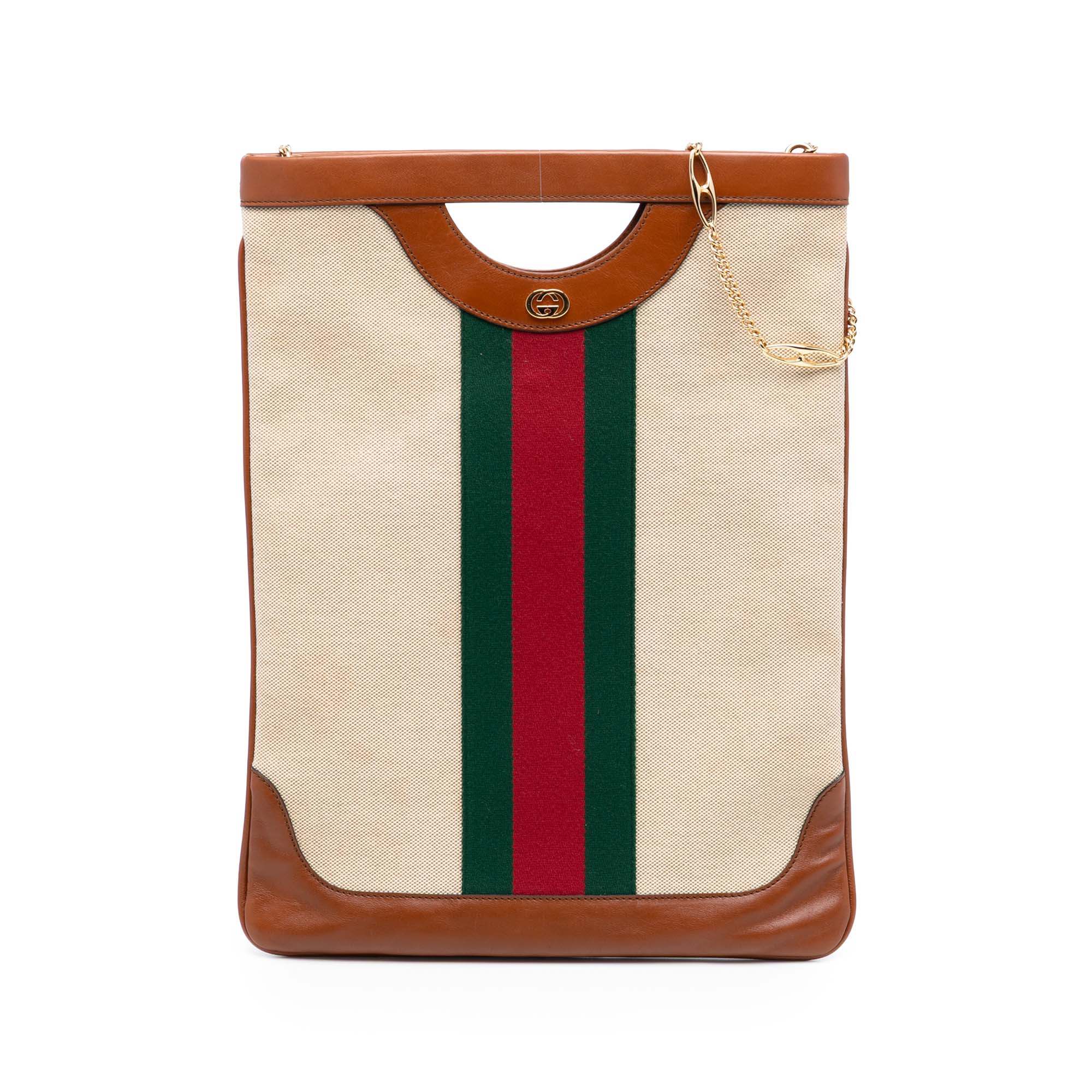 Cut Out Handle Chain Tote Vintage Web Canvas Tall