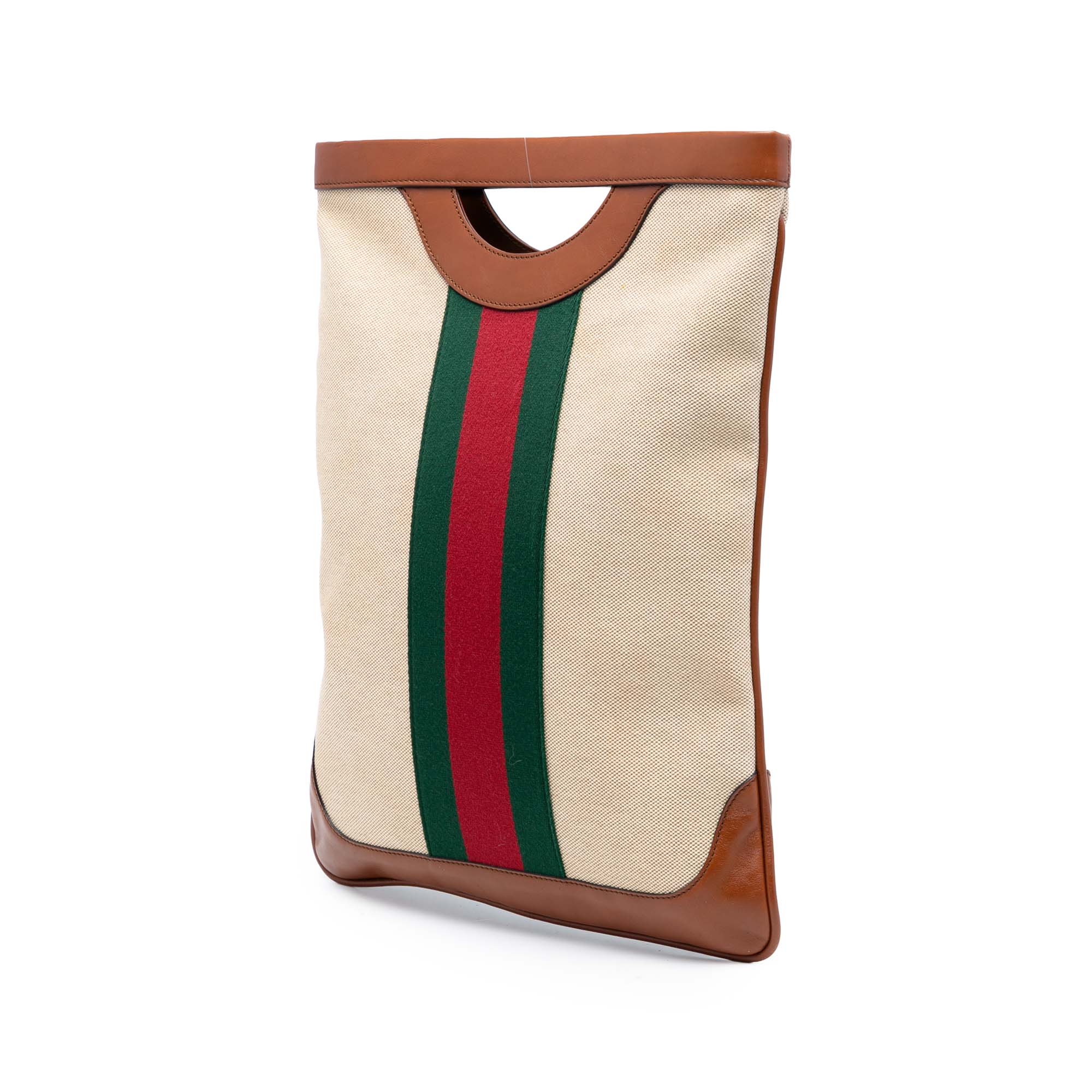 Cut Out Handle Chain Tote Vintage Web Canvas Tall - Image 2