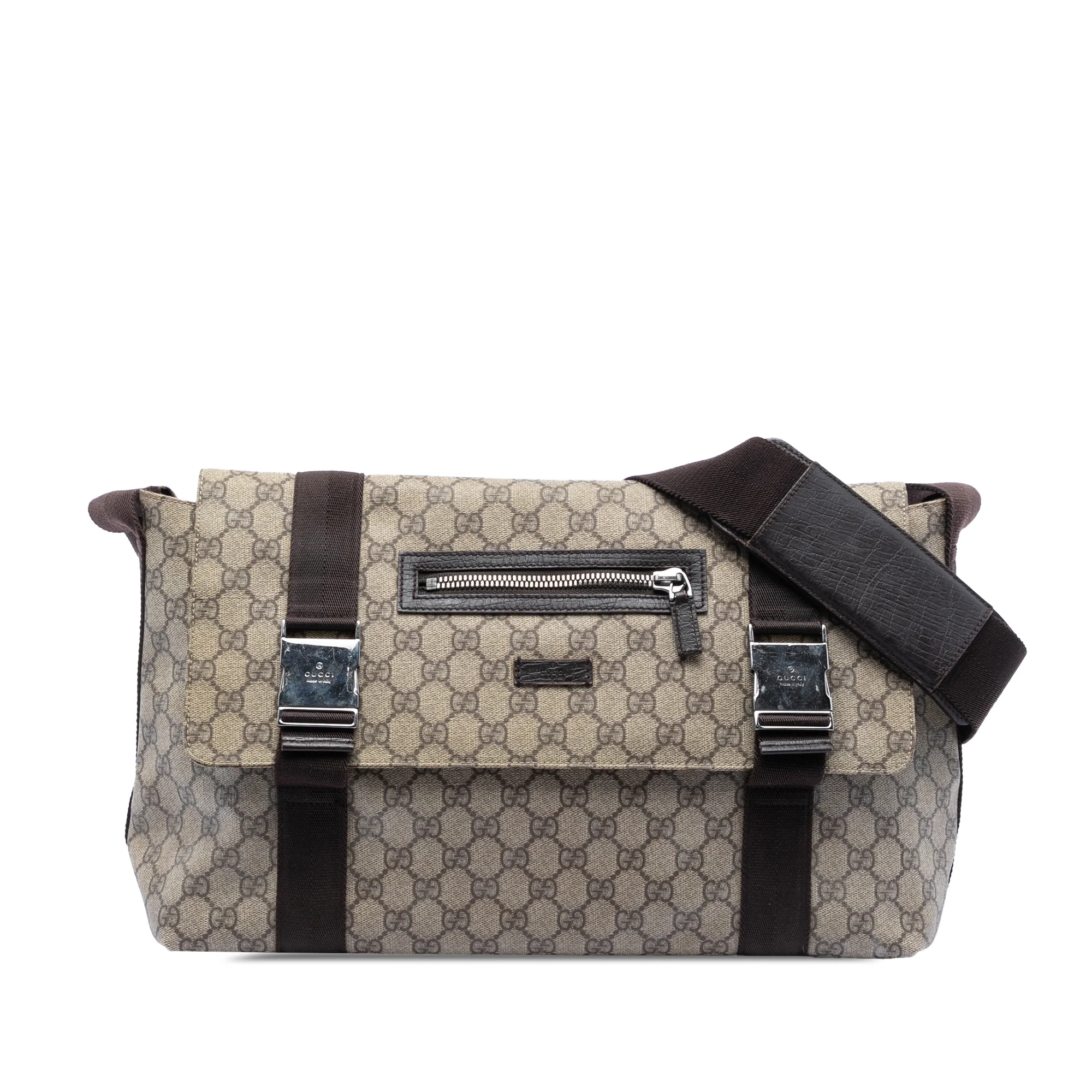 Double Buckle Messenger Bag GG Coated Canvas Large