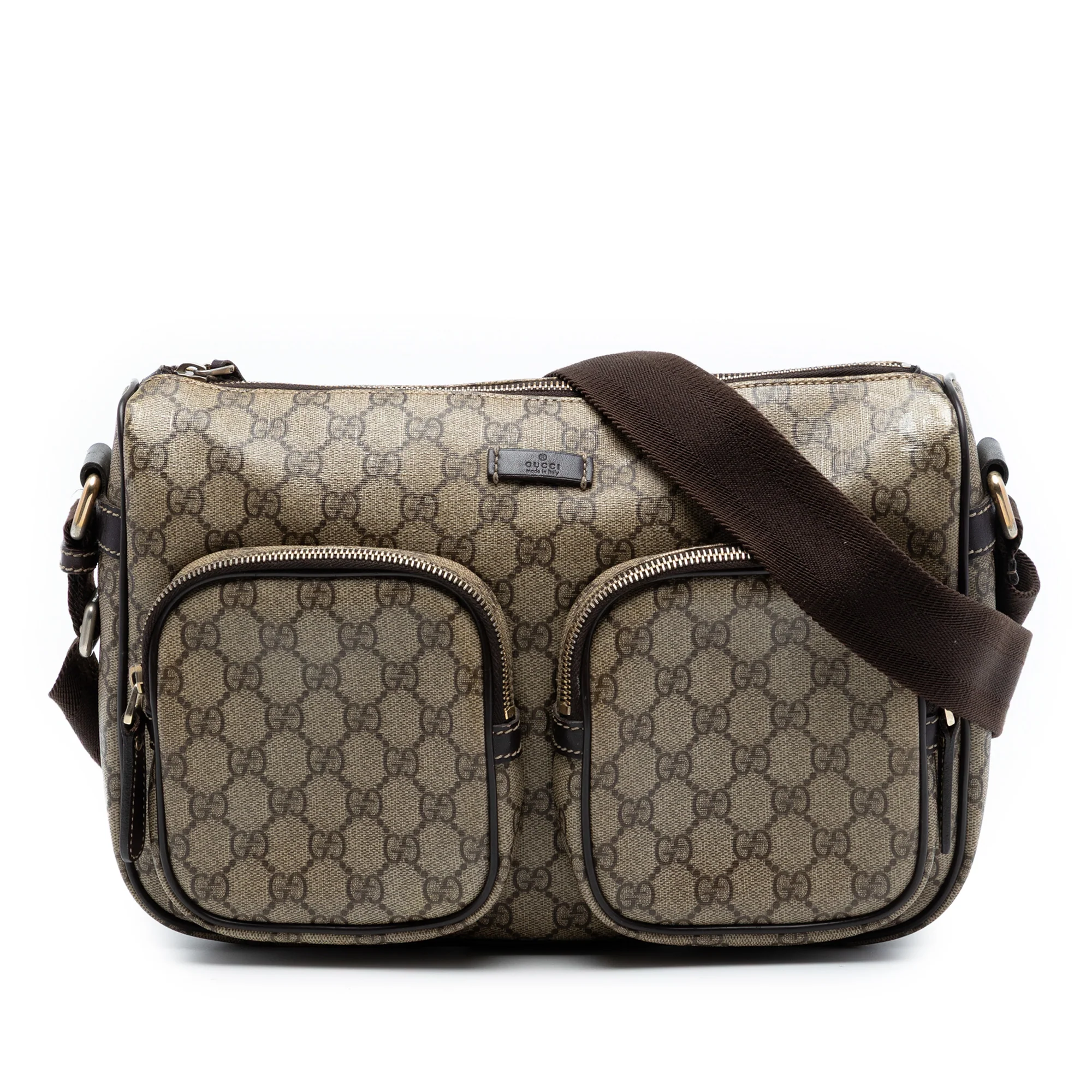 Double Pocket Messenger Bag GG Coated Canvas Large