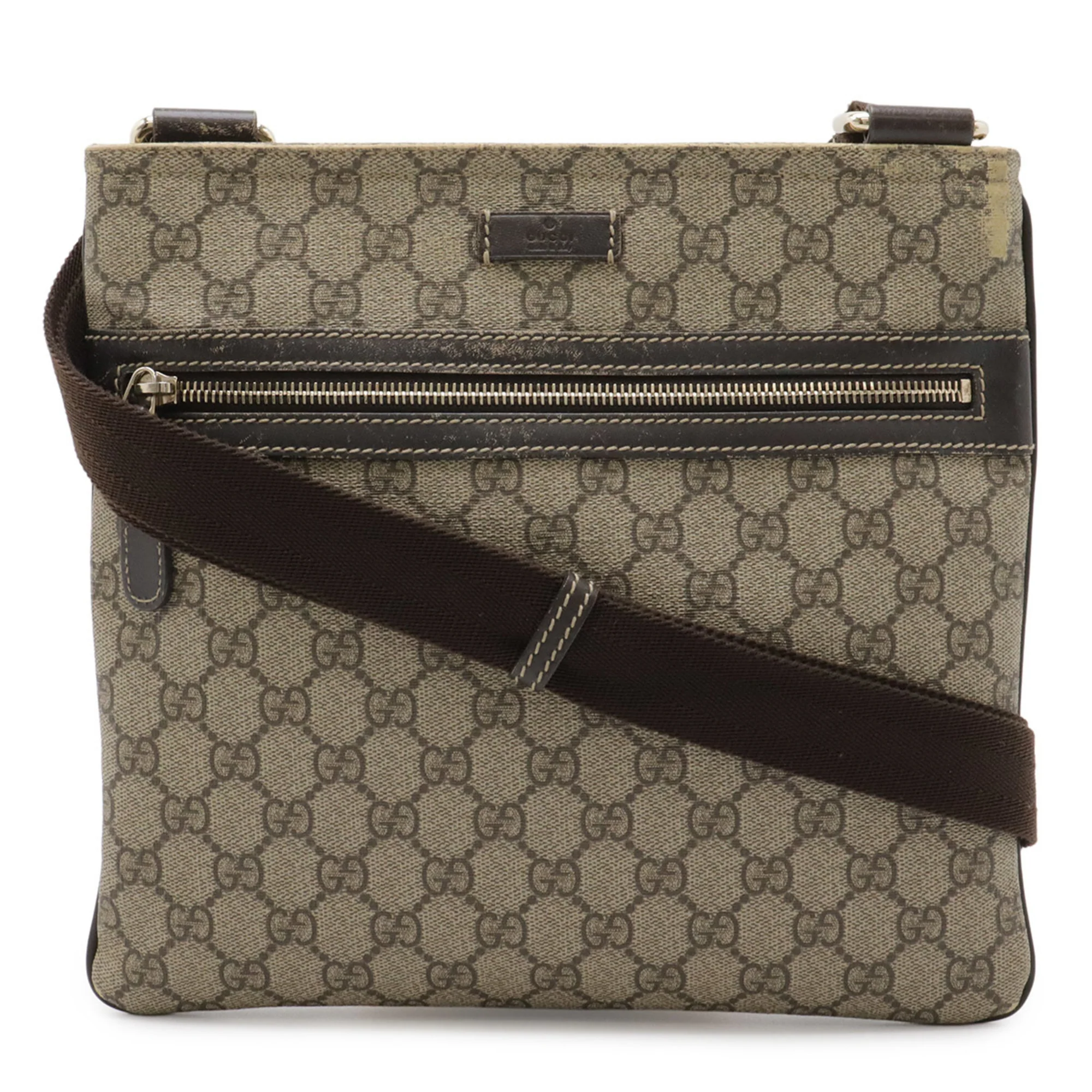 Front Zip Flat Messenger Bag GG Coated Canvas Medium - Image 2