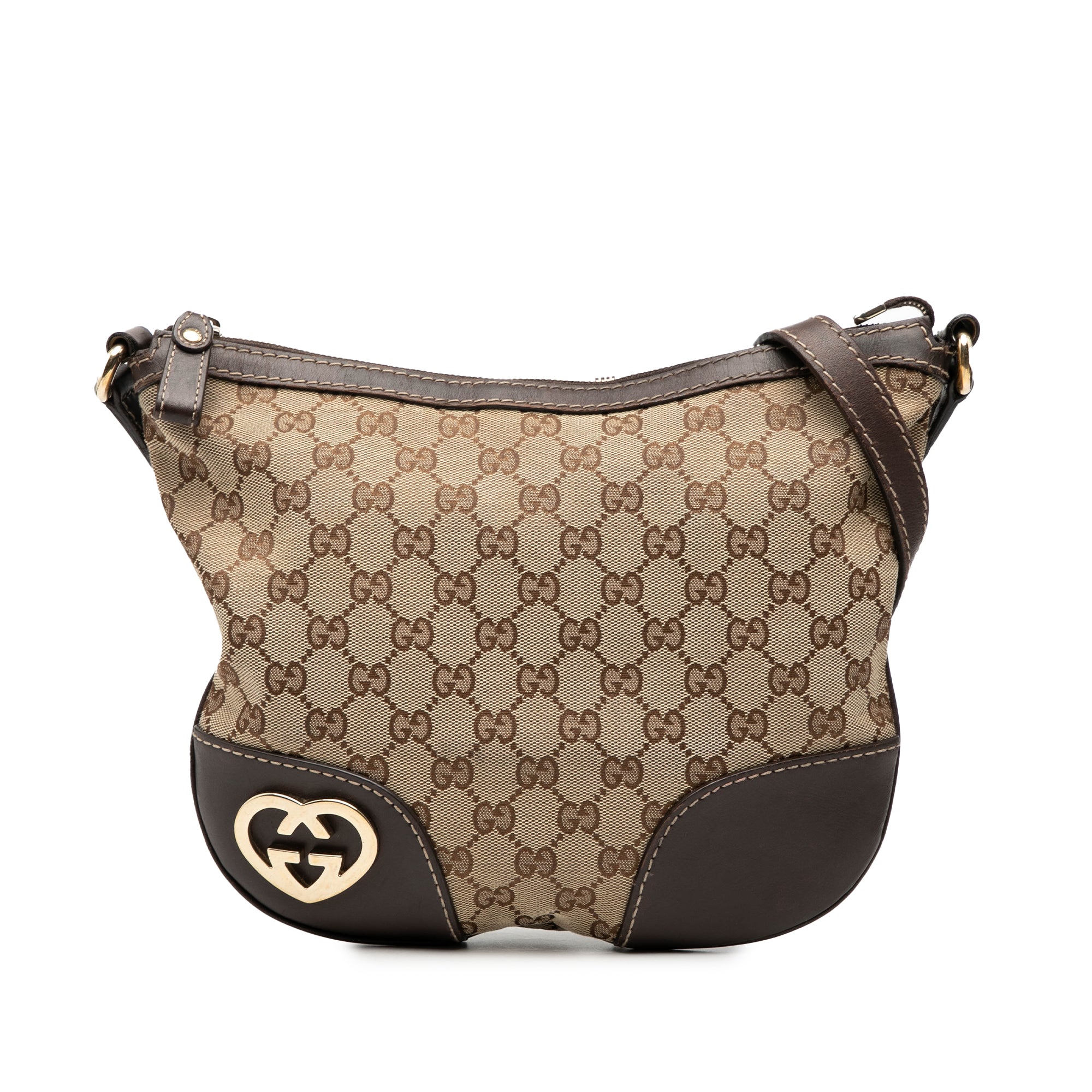 Lovely Heart Interlocking G Crossbody Bag GG Canvas with Leather