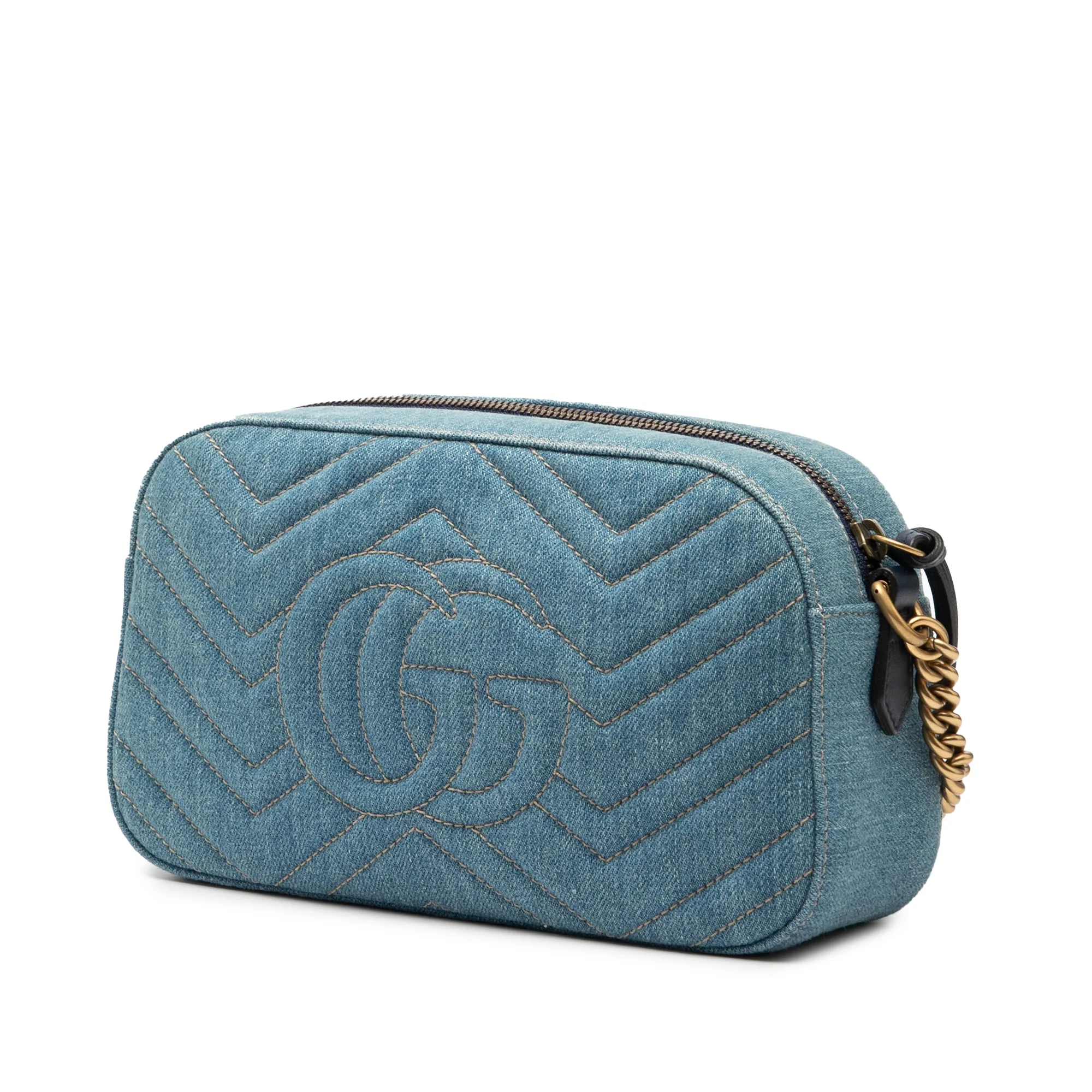 Pearly GG Marmont Shoulder Bag Matelasse Denim Small - Image 2