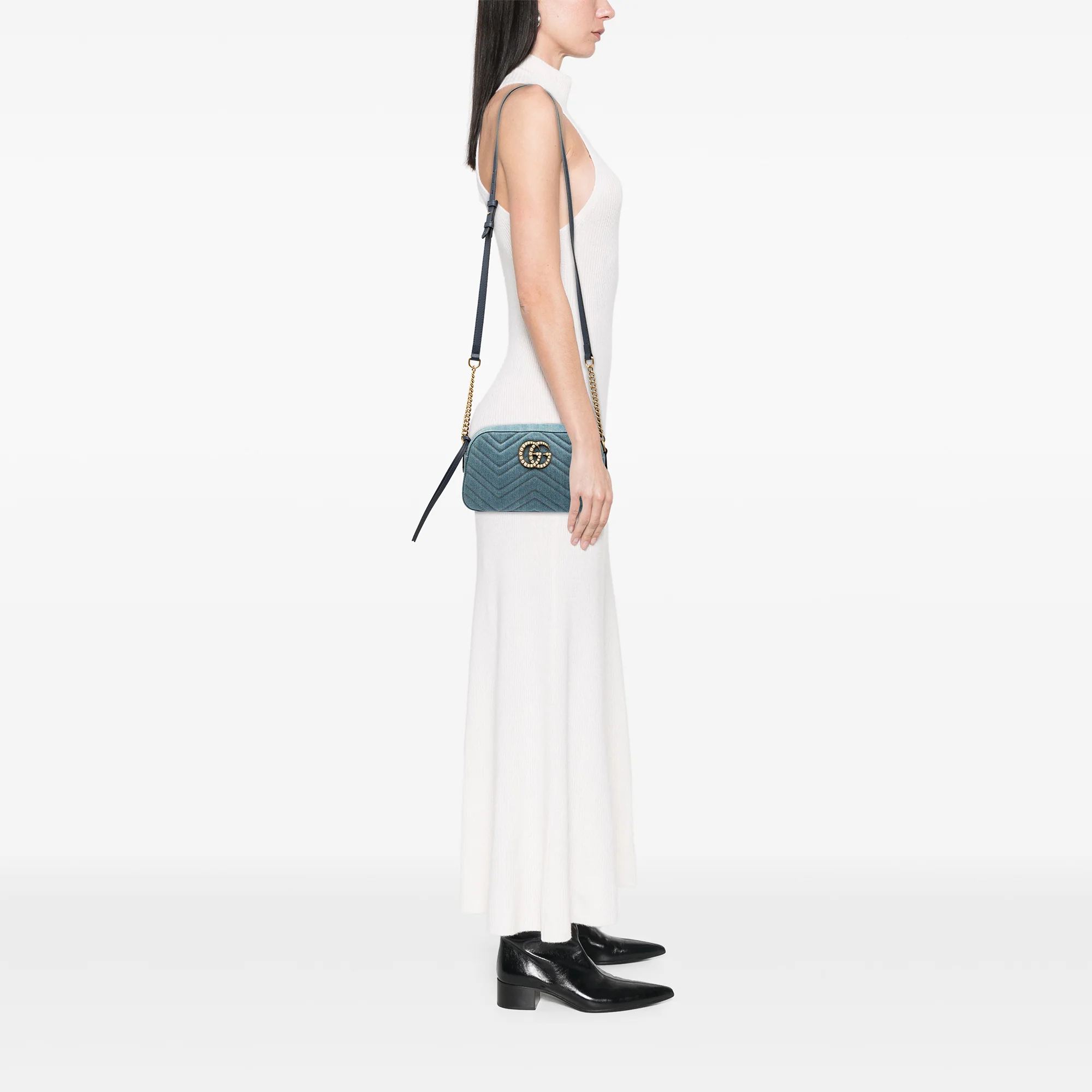 Pearly GG Marmont Shoulder Bag Matelasse Denim Small - Image 7
