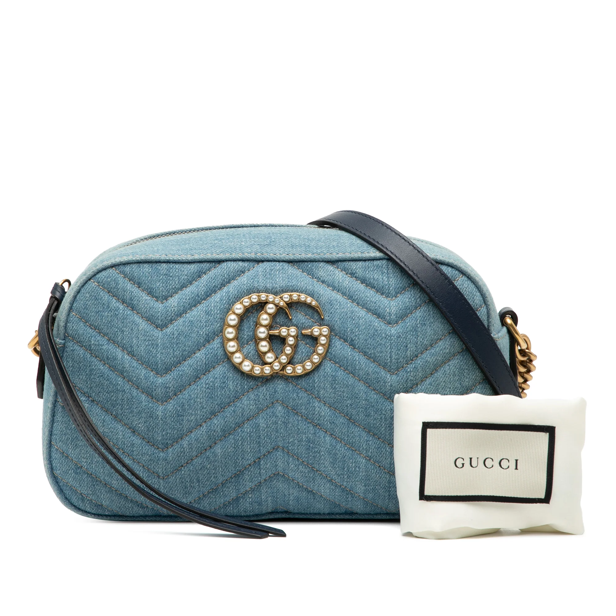 Pearly GG Marmont Shoulder Bag Matelasse Denim Small - Image 8