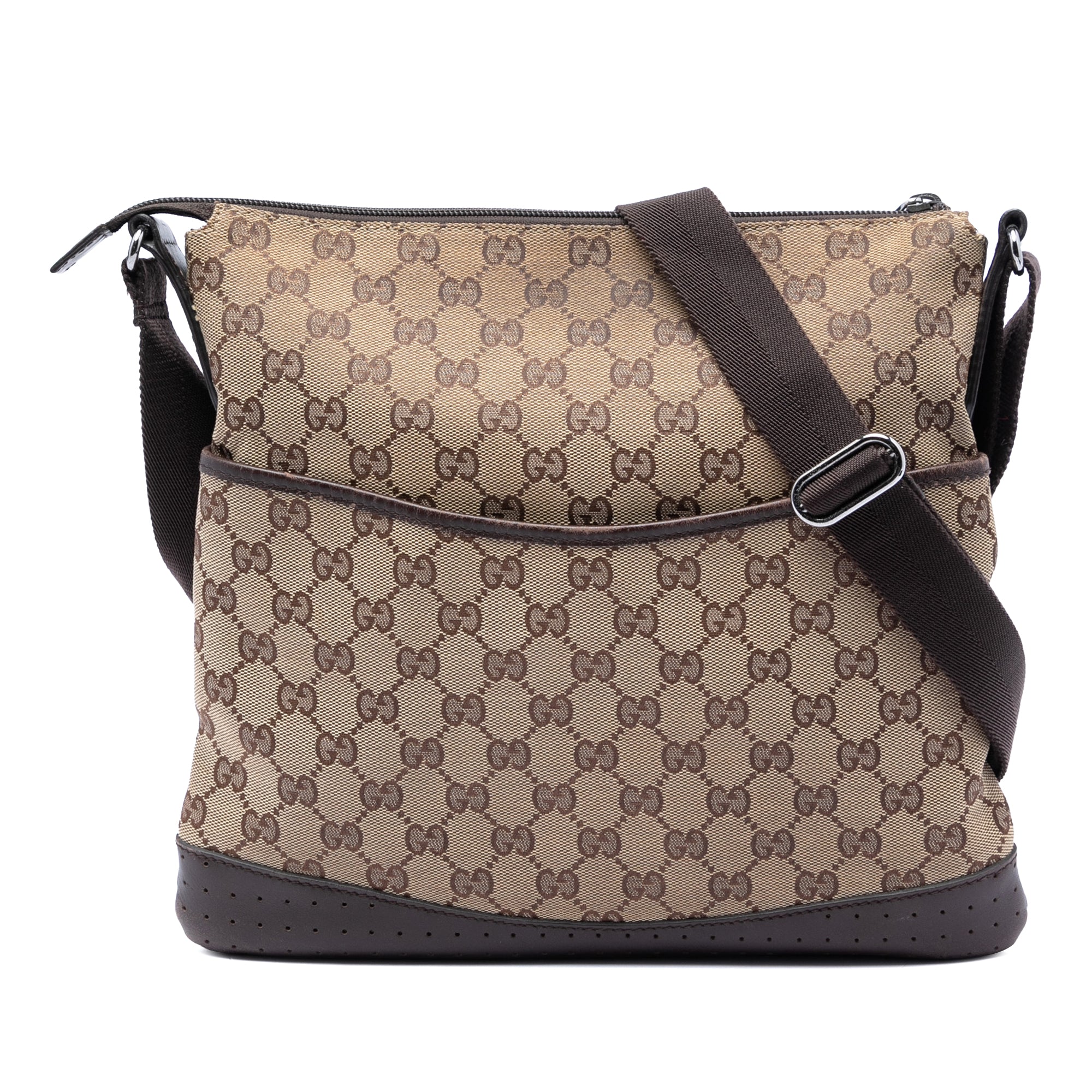 Zip Messenger Bag GG Canvas with Perforated Leather Medium