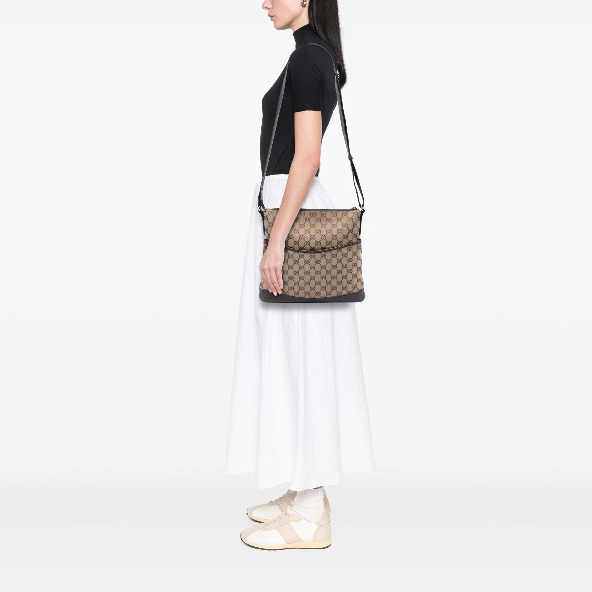 Zip Messenger Bag GG Canvas with Perforated Leather Medium - Image 6