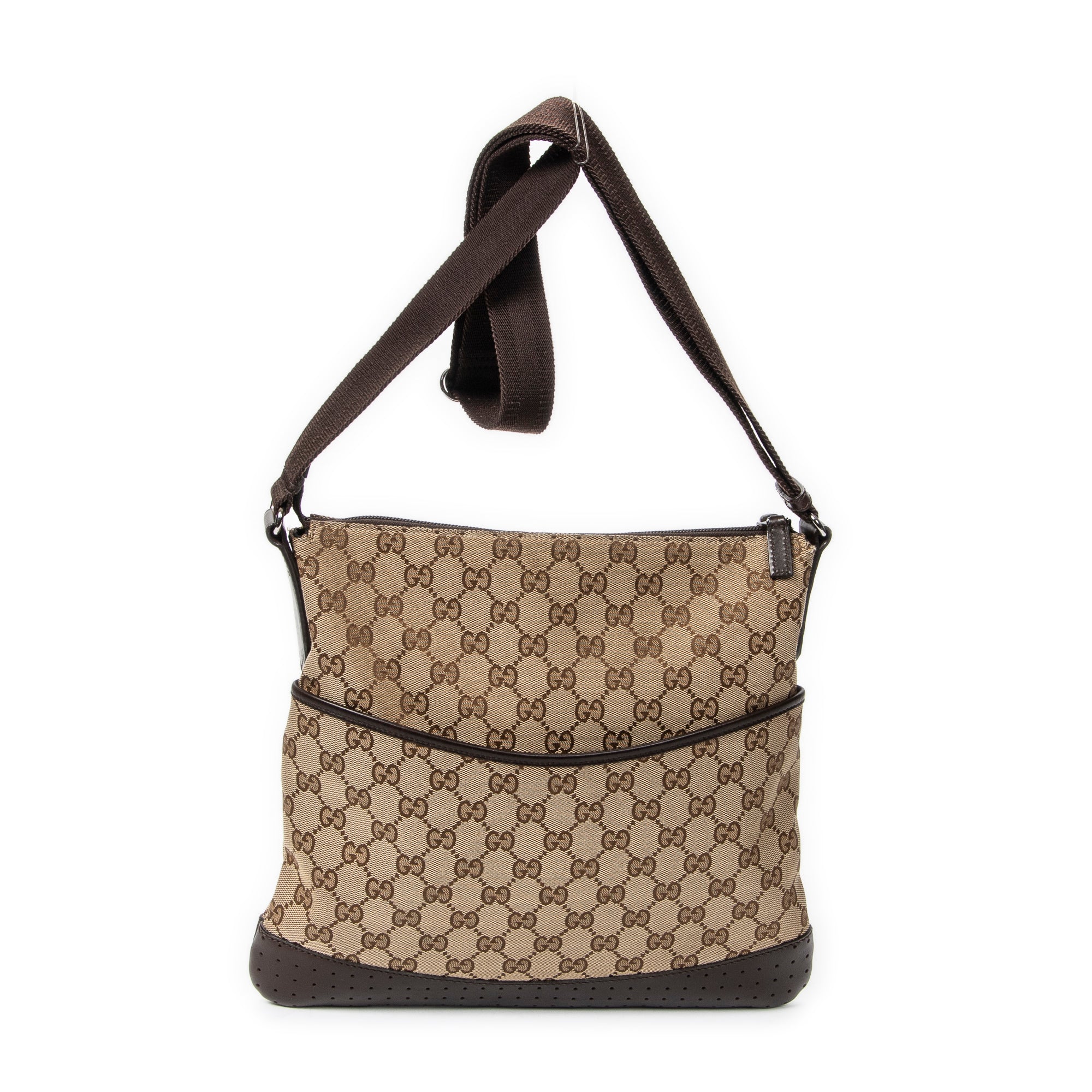 Zip Messenger Bag GG Canvas with Perforated Leather Medium