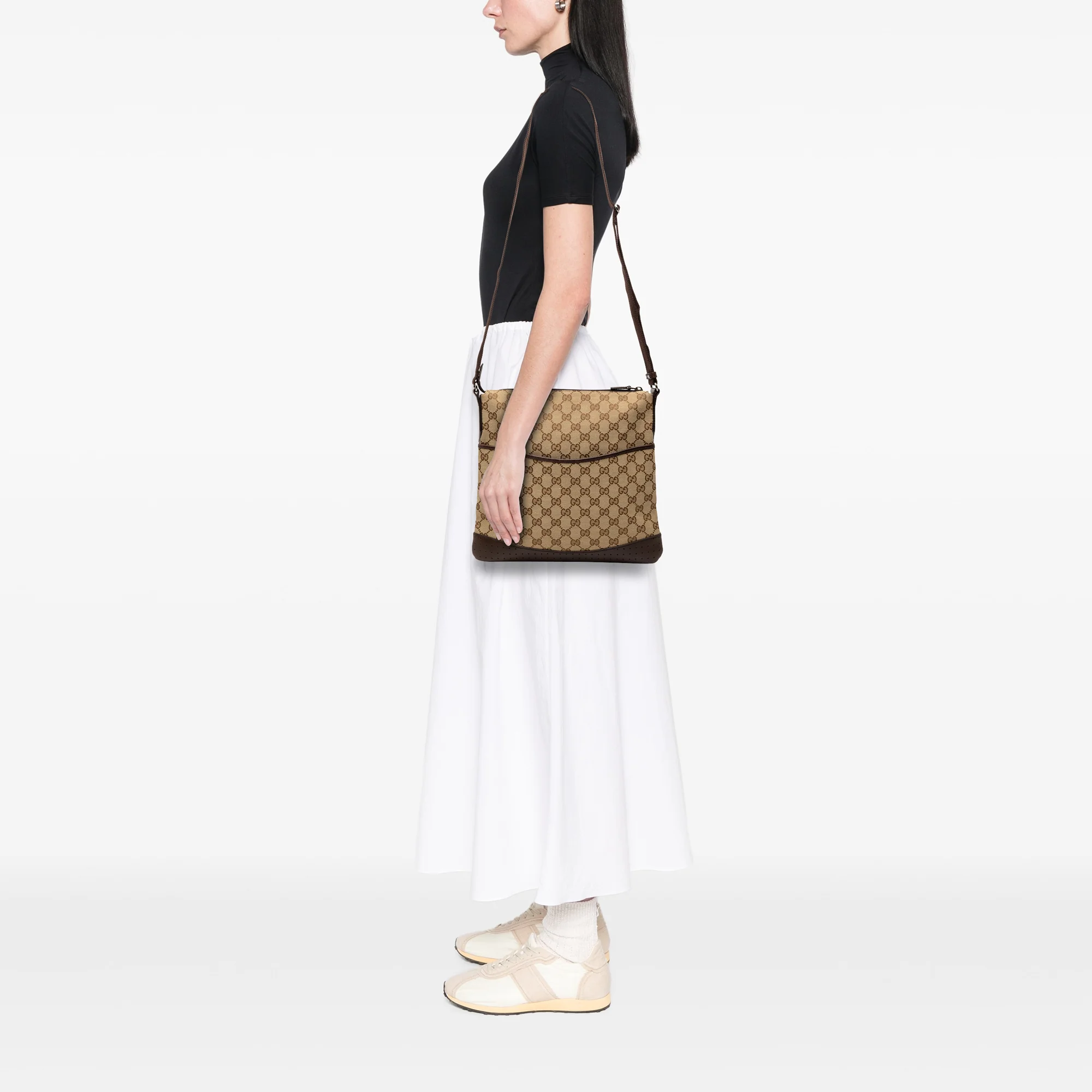 Zip Messenger Bag GG Canvas with Perforated Leather Medium - Image 7