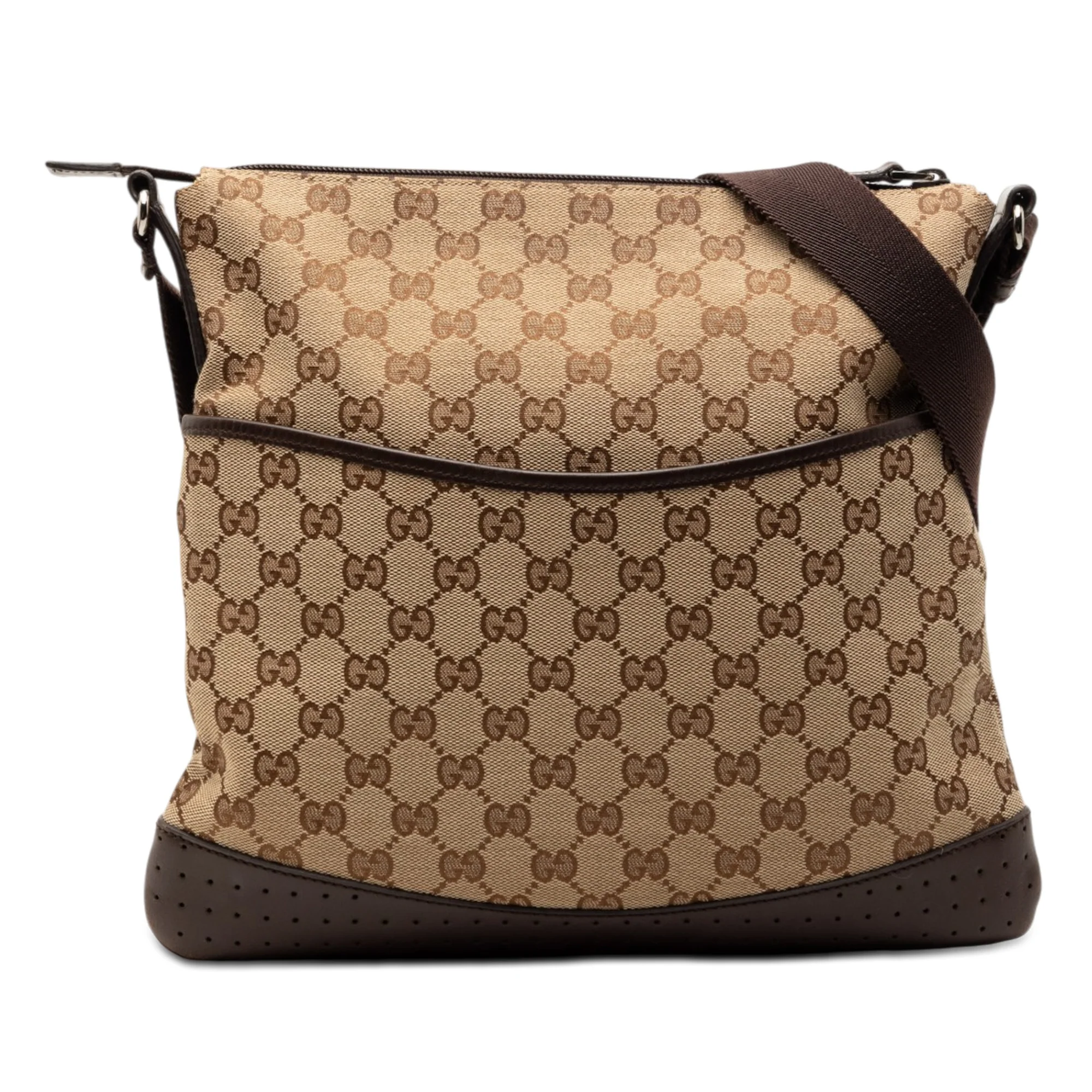 Zip Messenger Bag GG Canvas with Perforated Leather Medium