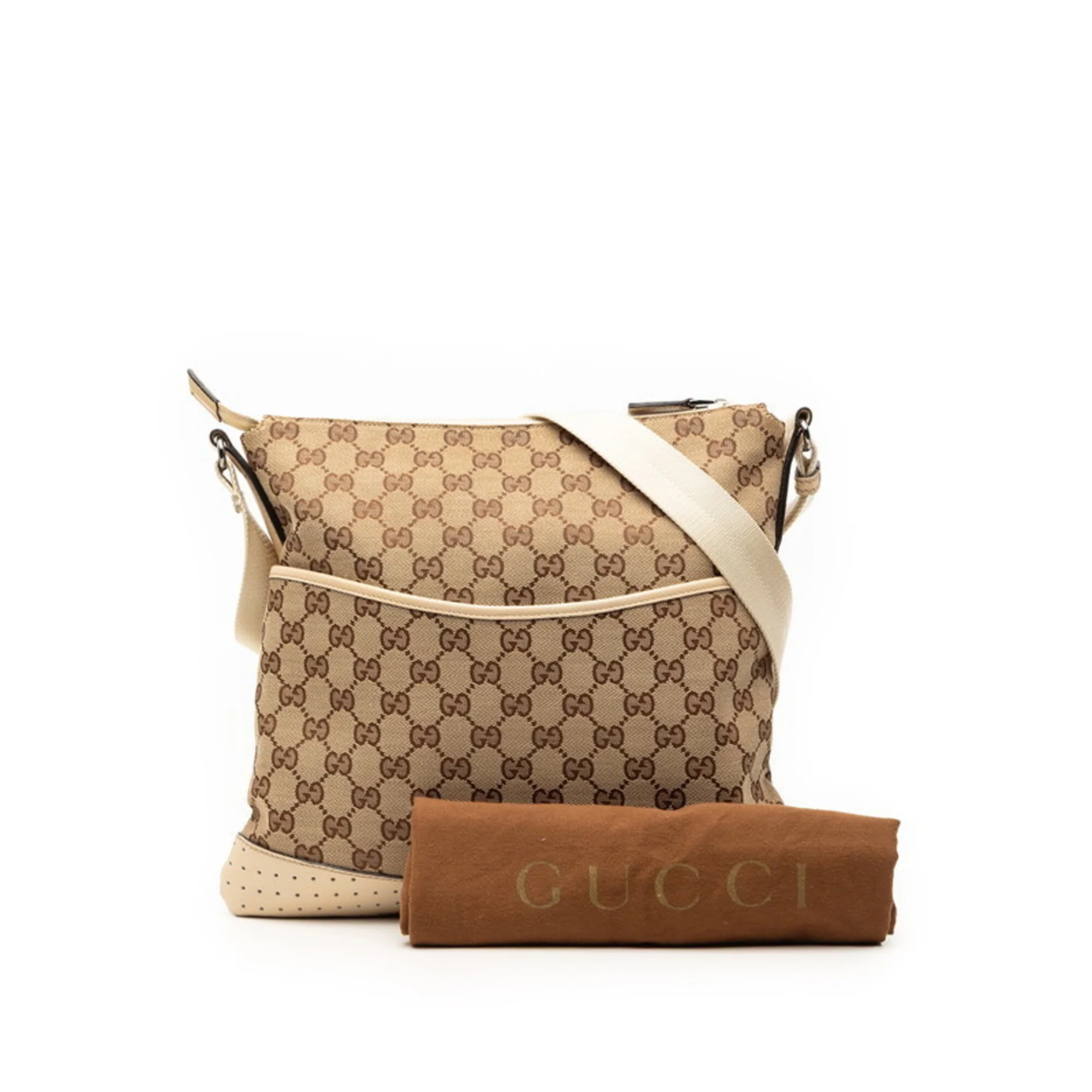 Zip Messenger Bag GG Canvas with Perforated Leather Medium - Image 9