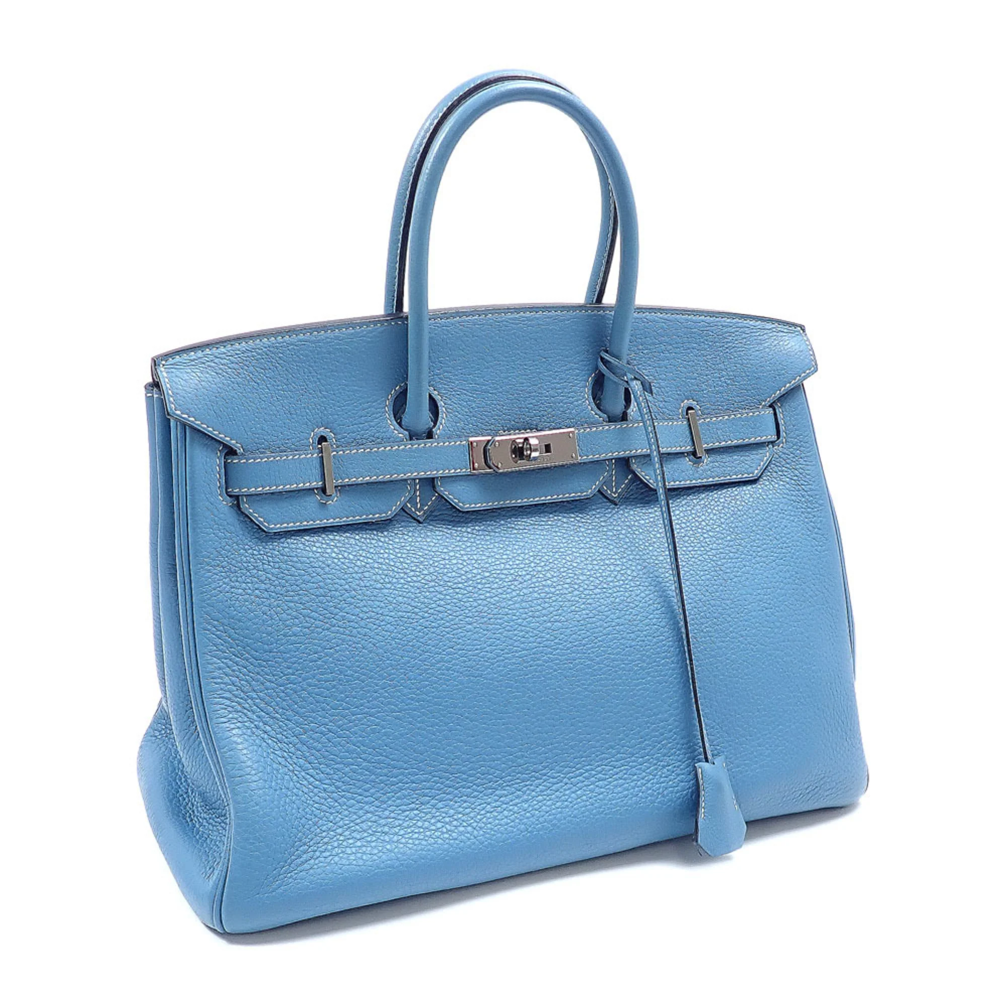 Birkin Handbag Blue Clemence with Palladium Hardware 35