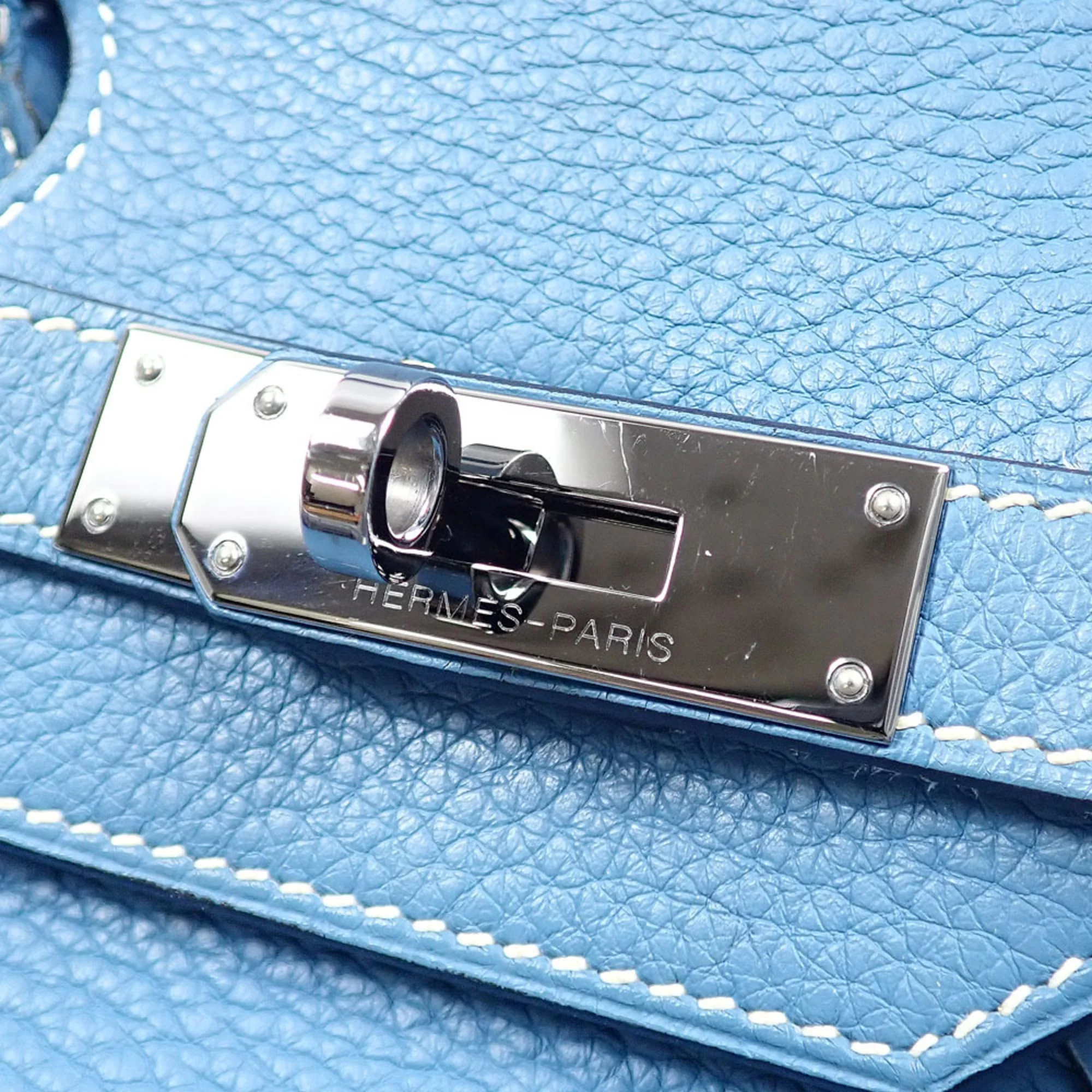 Birkin Handbag Blue Clemence with Palladium Hardware 35 - Image 4