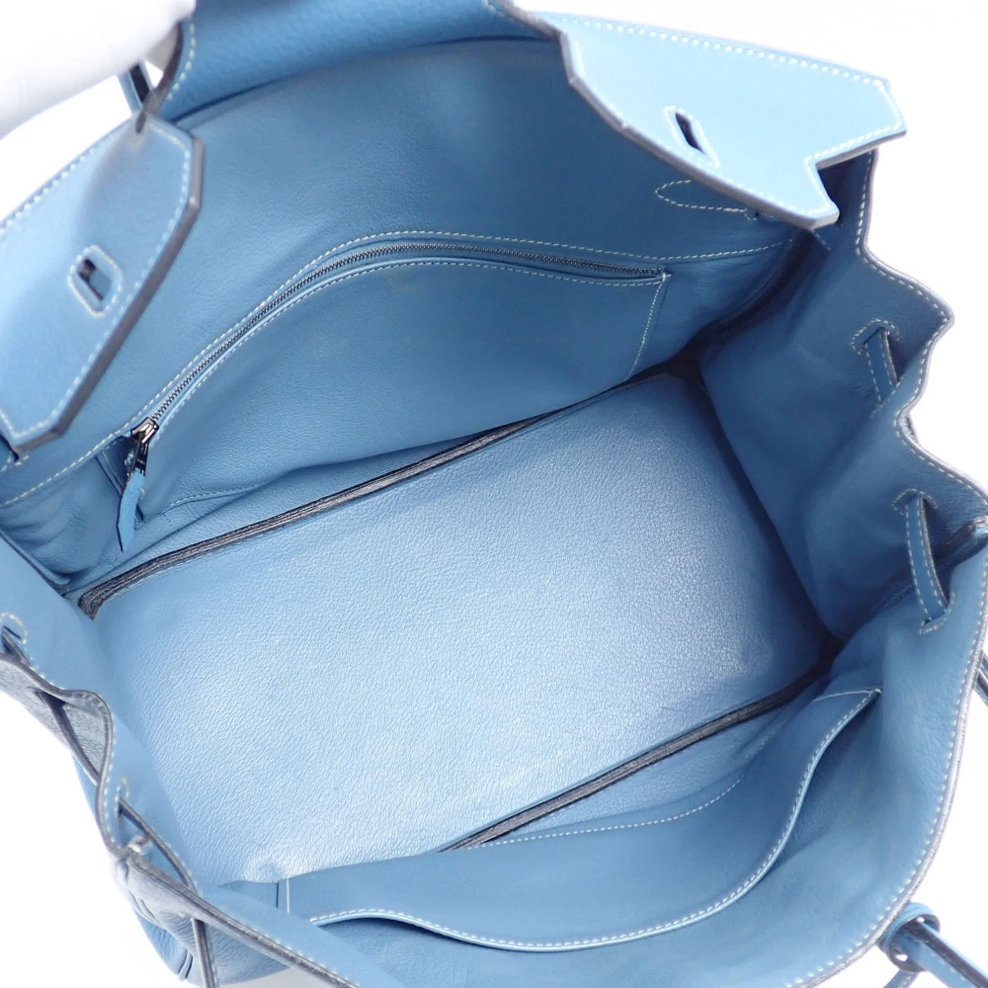 Birkin Handbag Blue Clemence with Palladium Hardware 35 - Image 7