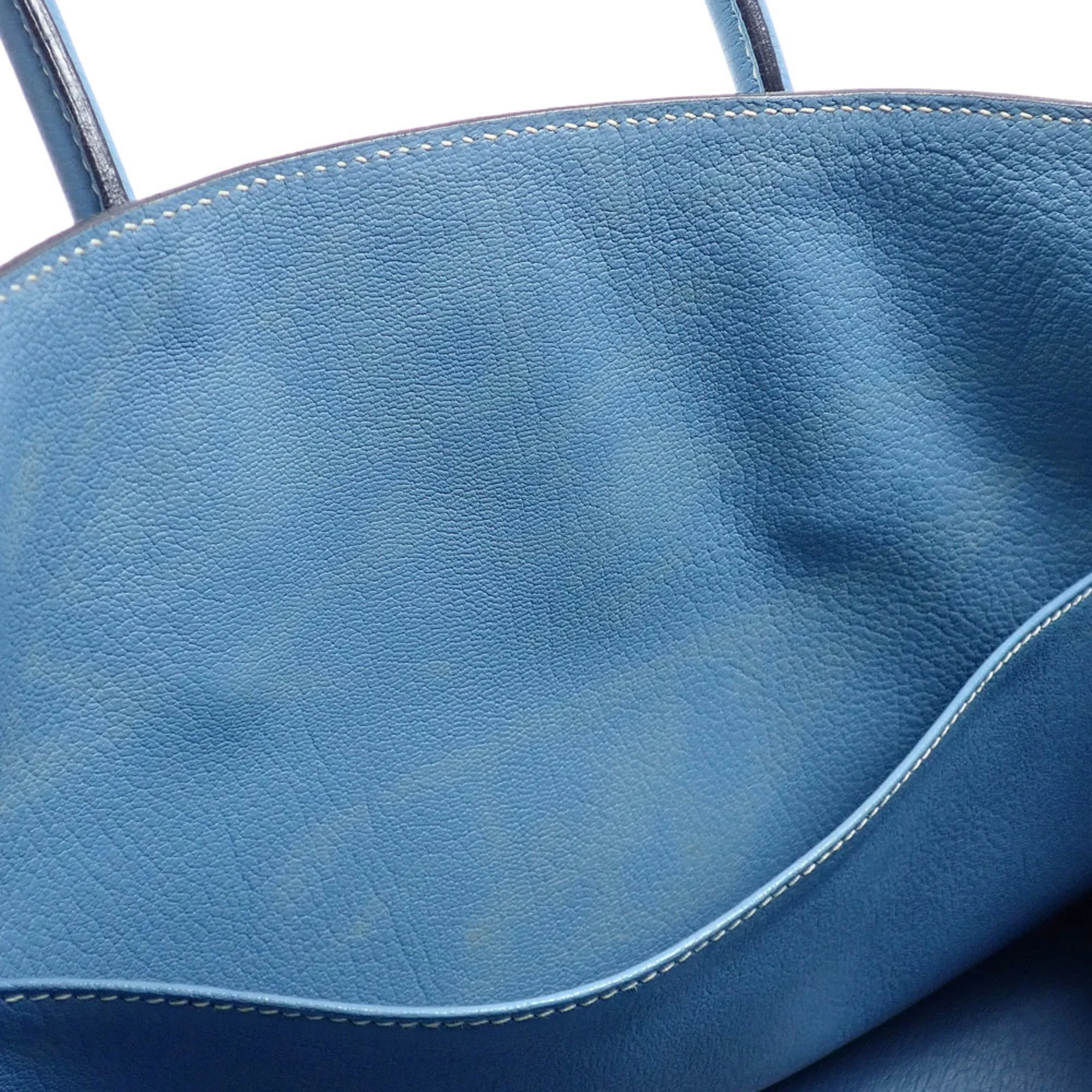Birkin Handbag Blue Clemence with Palladium Hardware 35 - Image 8