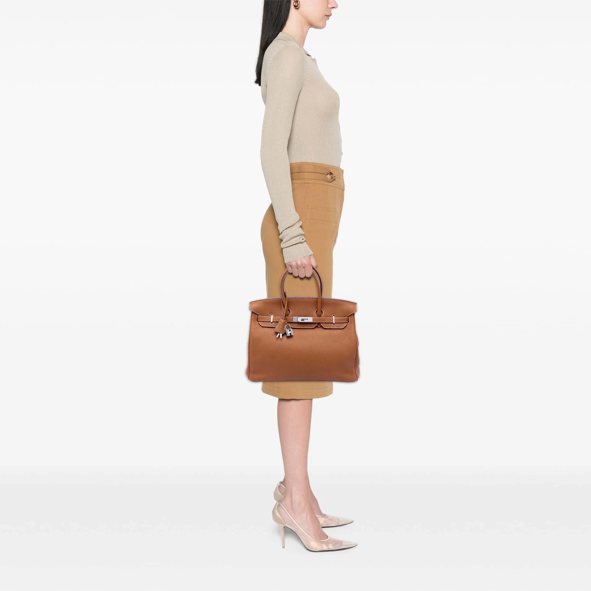 Birkin Handbag Brown Togo with Palladium Hardware 35 - Image 6