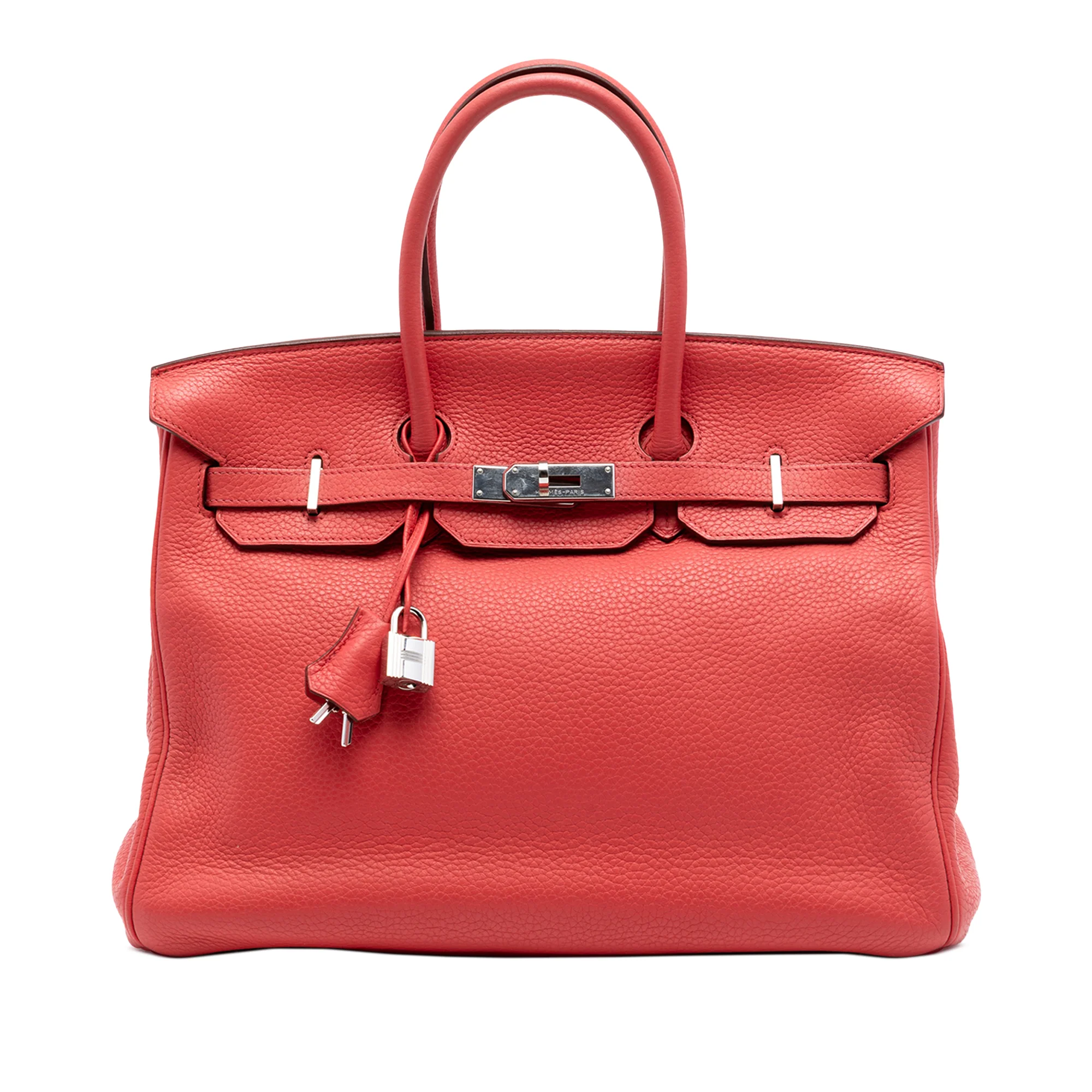 Birkin Handbag Red Clemence with Palladium Hardware 35