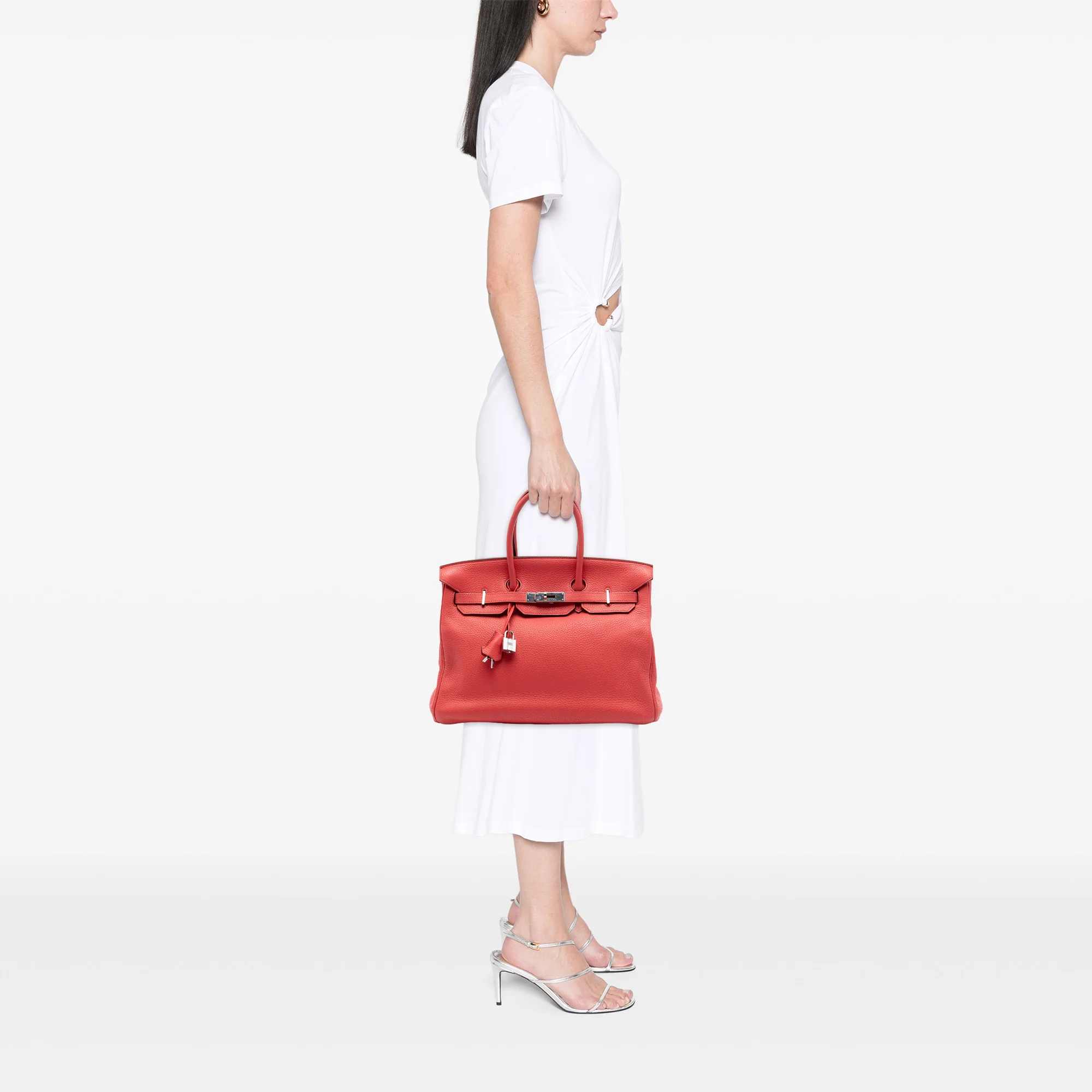 Birkin Handbag Red Clemence with Palladium Hardware 35 - Image 6