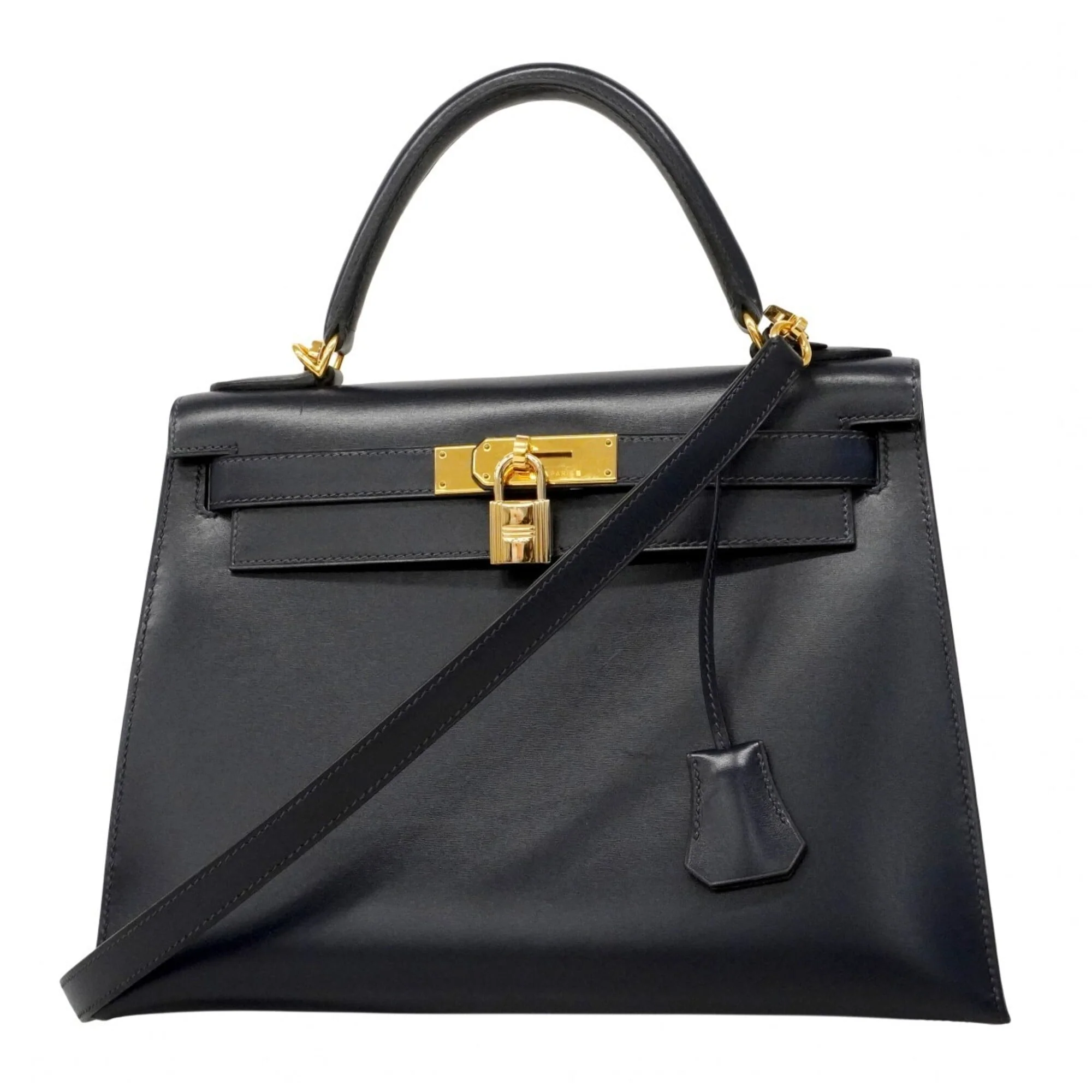 Kelly Handbag Black Box Calf with Gold Hardware 28