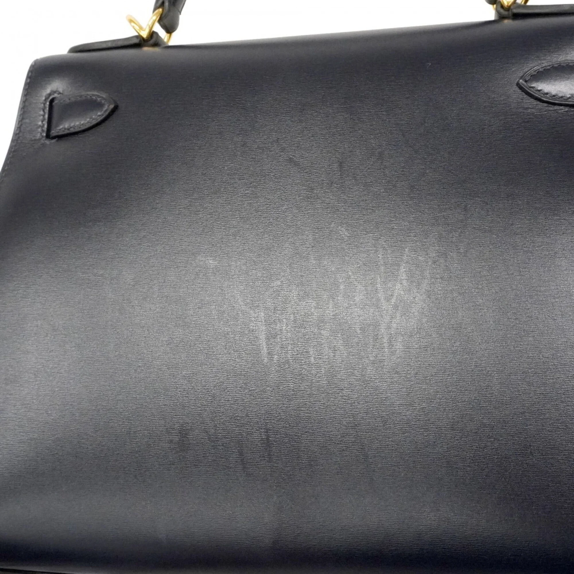 Kelly Handbag Black Box Calf with Gold Hardware 28 - Image 7