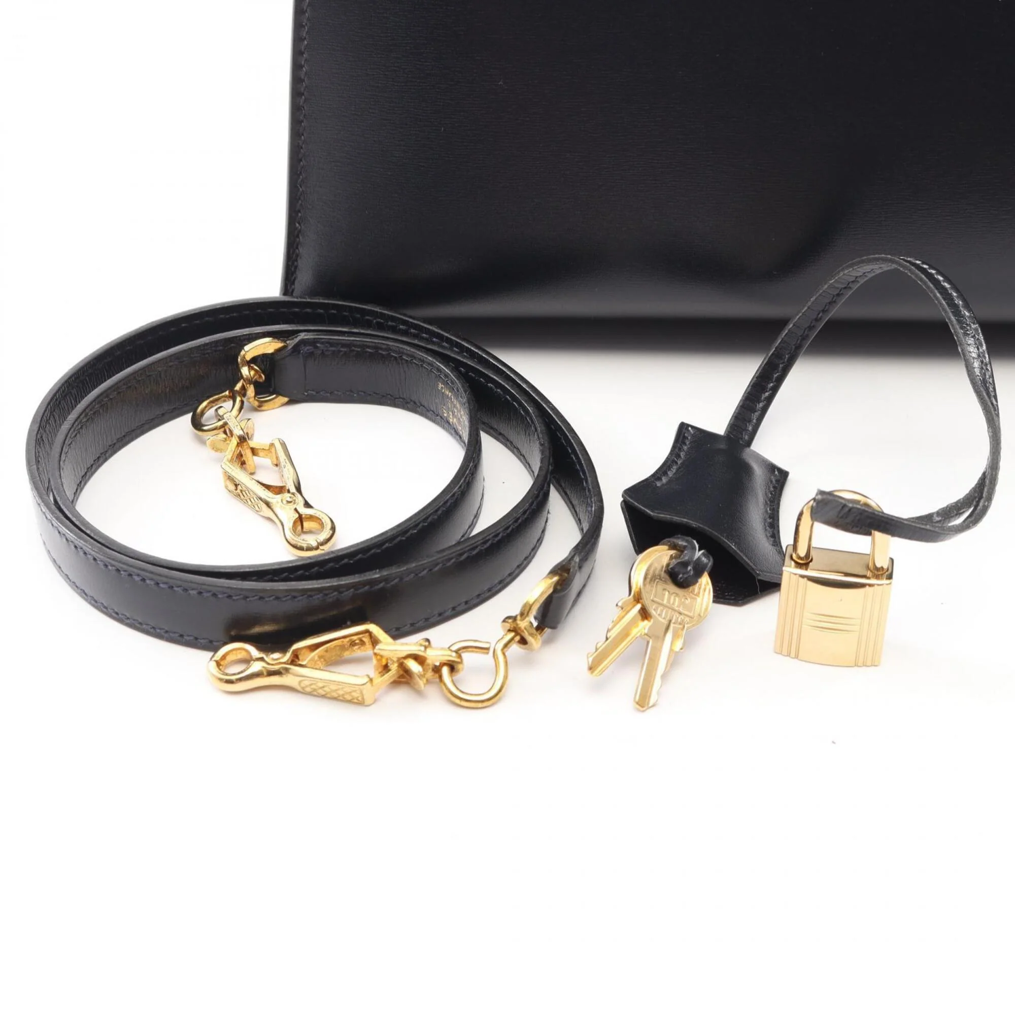 Kelly Handbag Black Box Calf with Gold Hardware 28 - Image 6